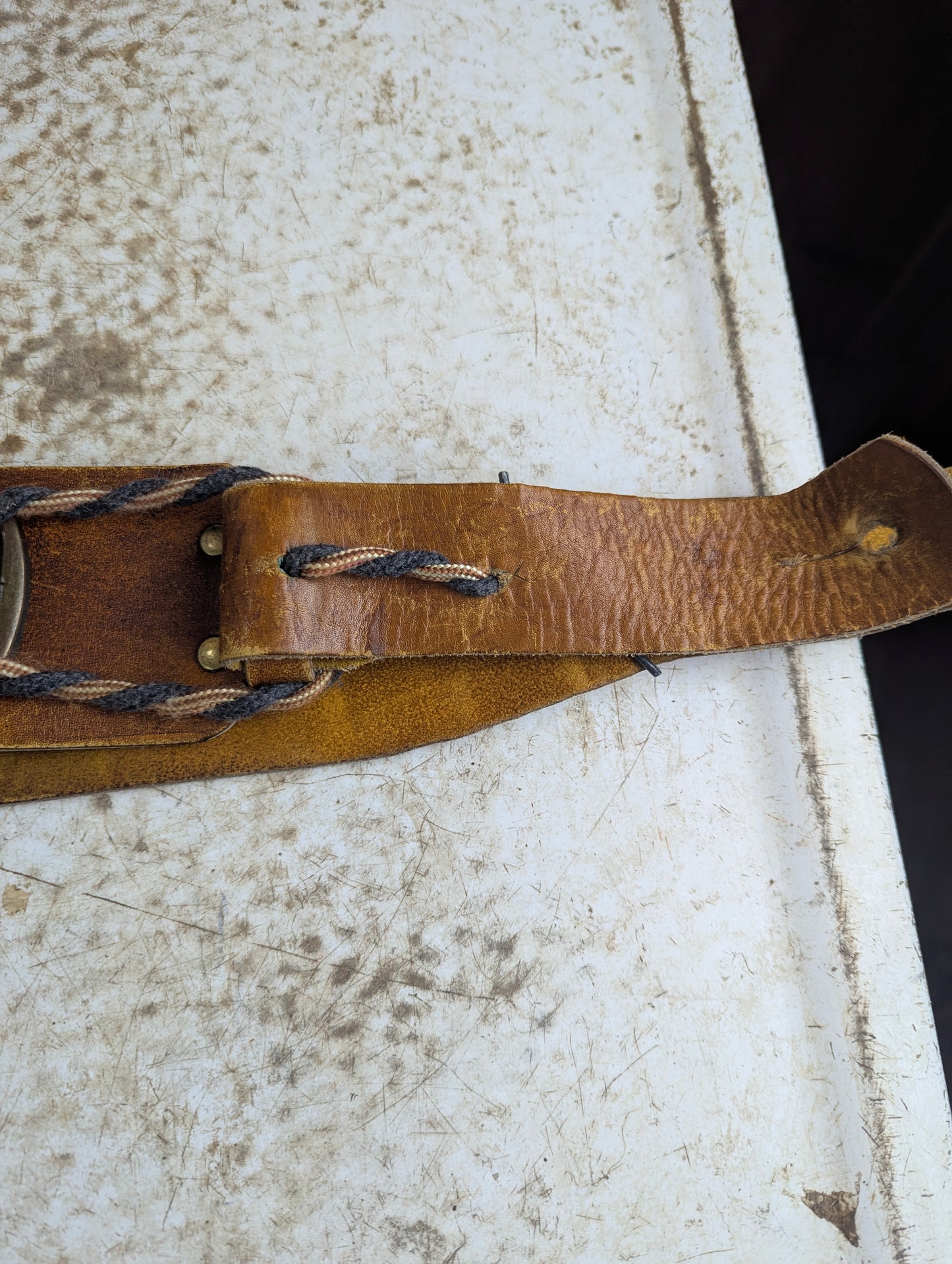 Vintage Leather Guitar Strap with Maple Leaf Design 46" Long