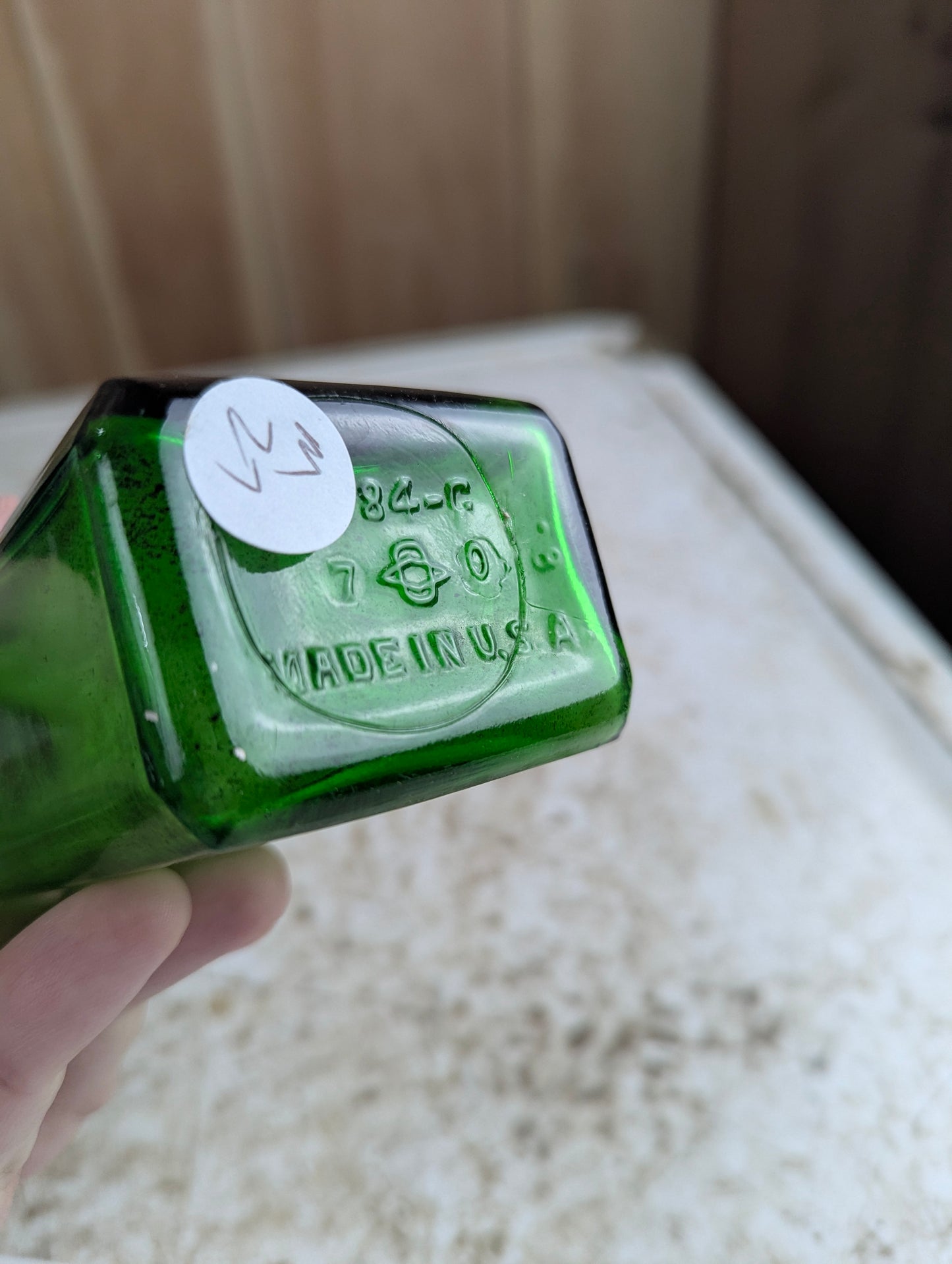 Vintage F.H. Pfunder Green Glass Medicine Bottle with Cap
