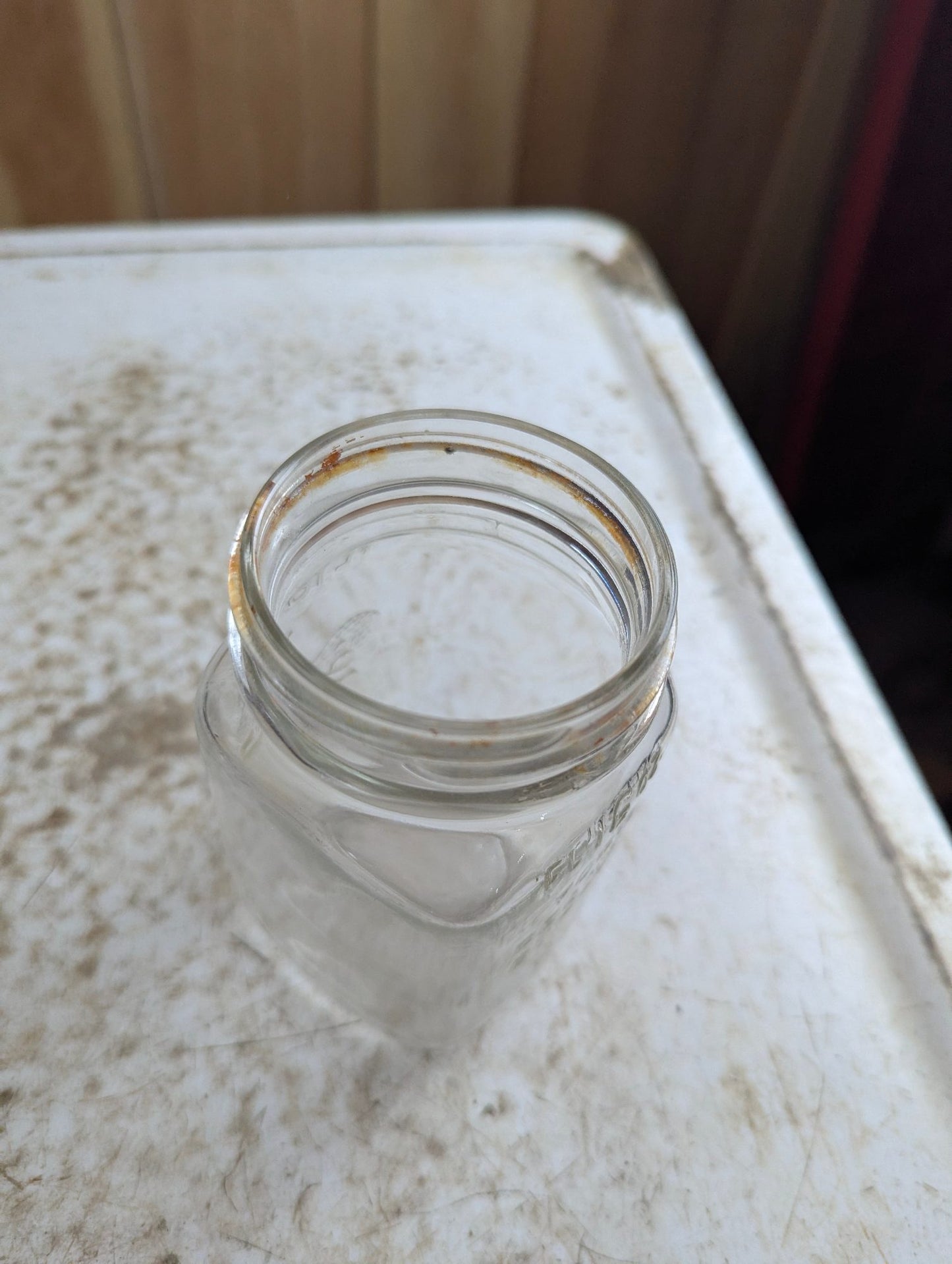 Vintage 16 Oz York Peanut Butter Embossed Clear Glass Jar