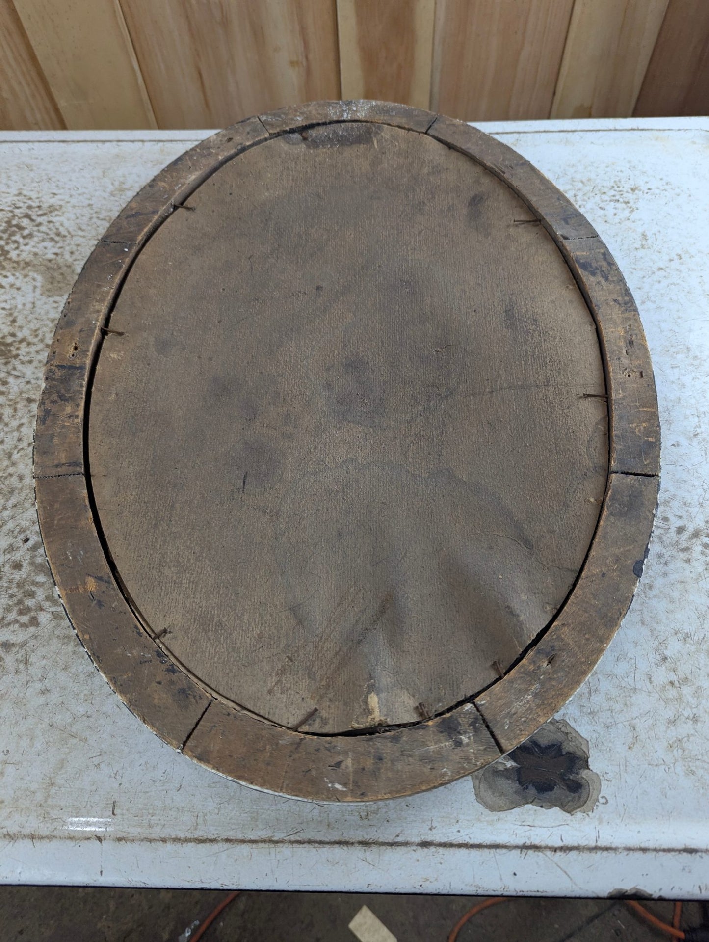 Antique 22" x 16" Portrait in Oval Tigerwood-Style Bubble Glass Frame