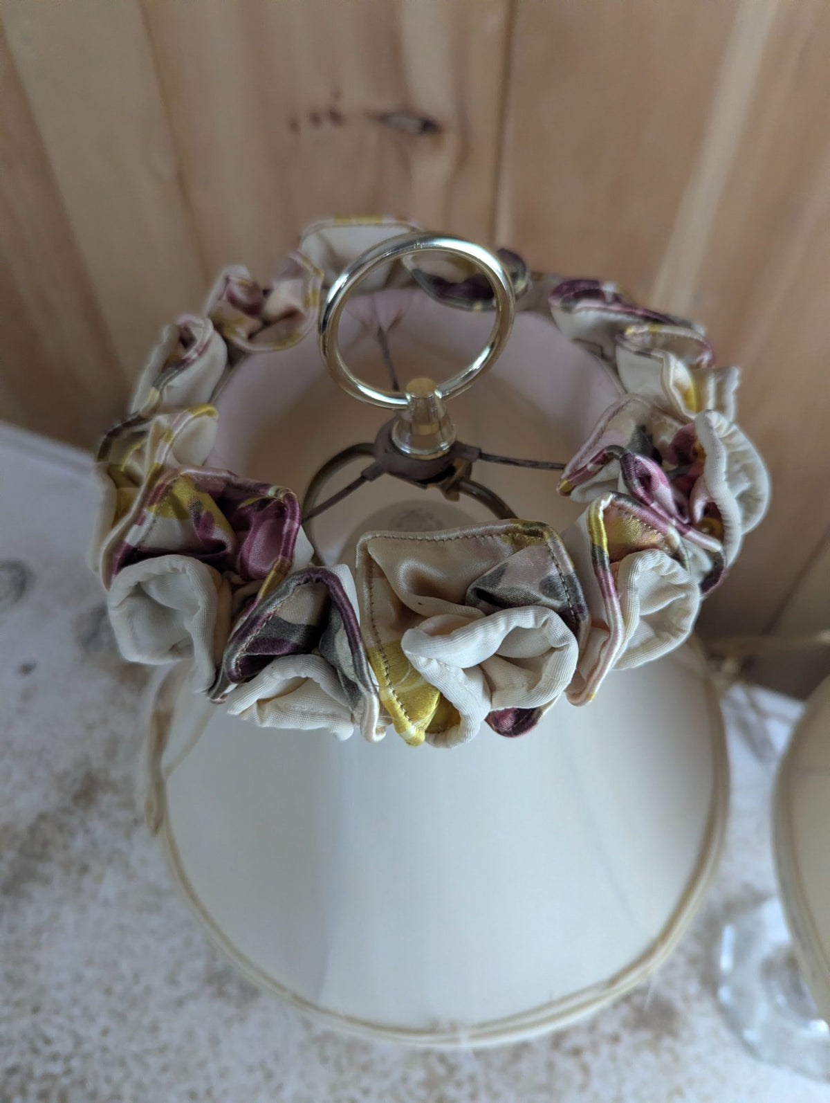 Pair of Vintage 16" Crystal Accent Table Lamps with Fabric Shades - Finials don't match