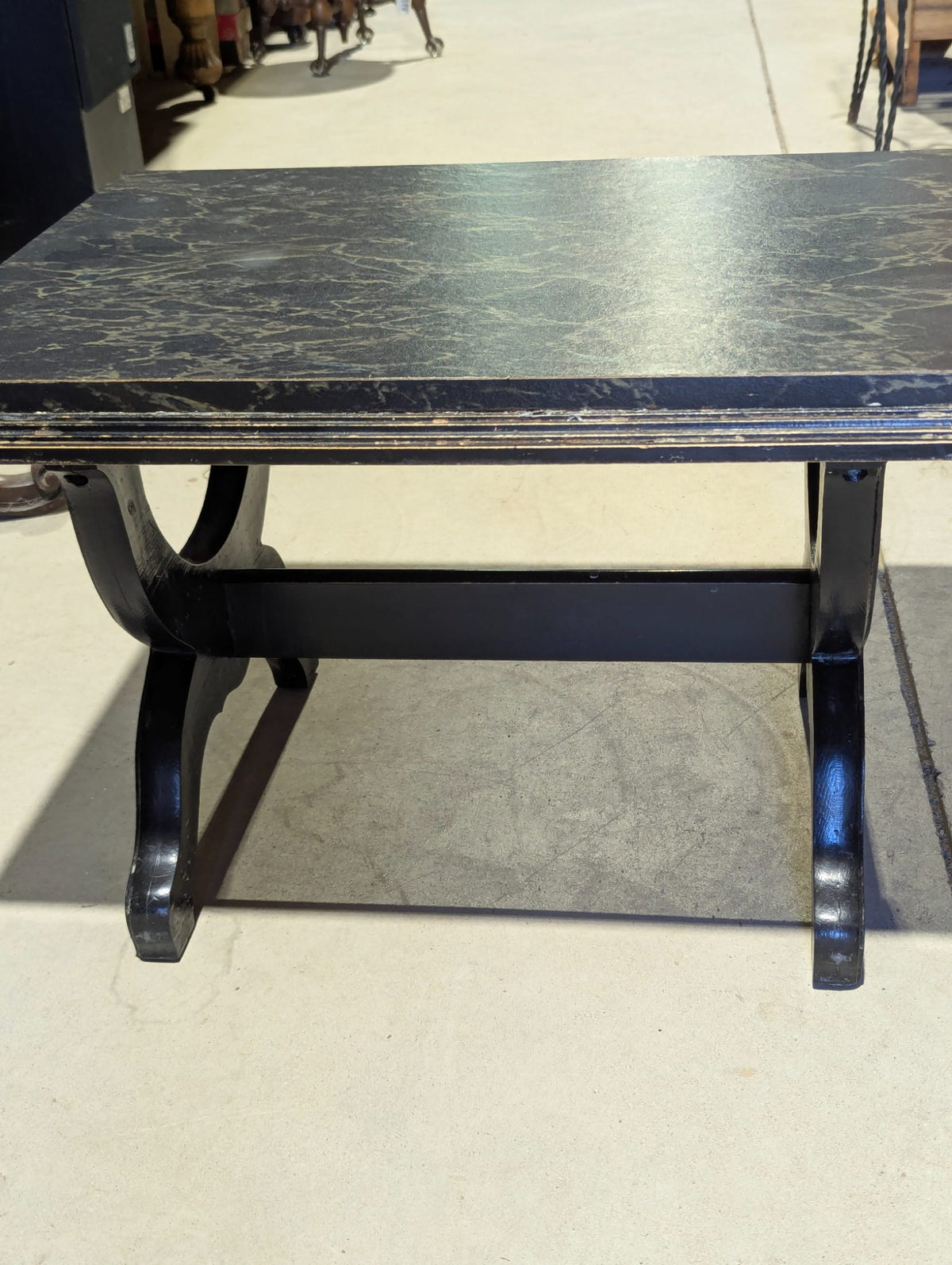 Renaissance Revival Coffee Table Carved X-form Base - 25" x 19" x 16"