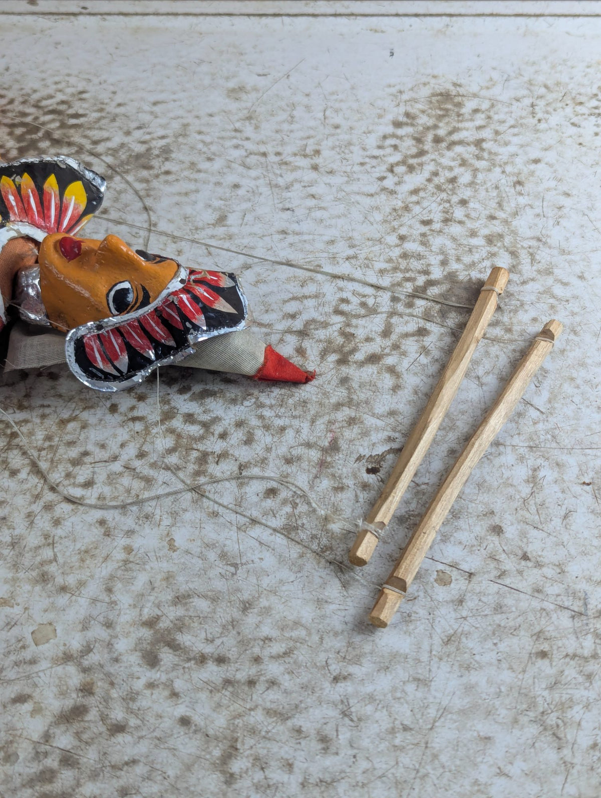 Vintage Hand Carved Folk Art Sri Lankan Kandyan Dancer Marionette Puppet