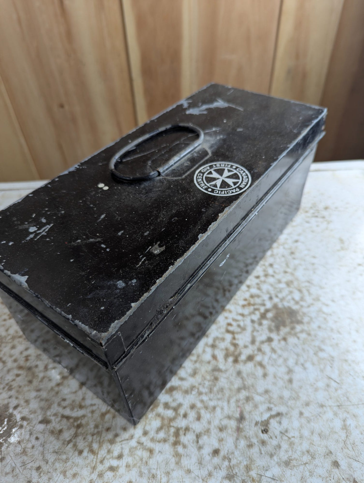 Vintage Black Metal Canadian Pacific First Aid Centre Railroad Box with Contents