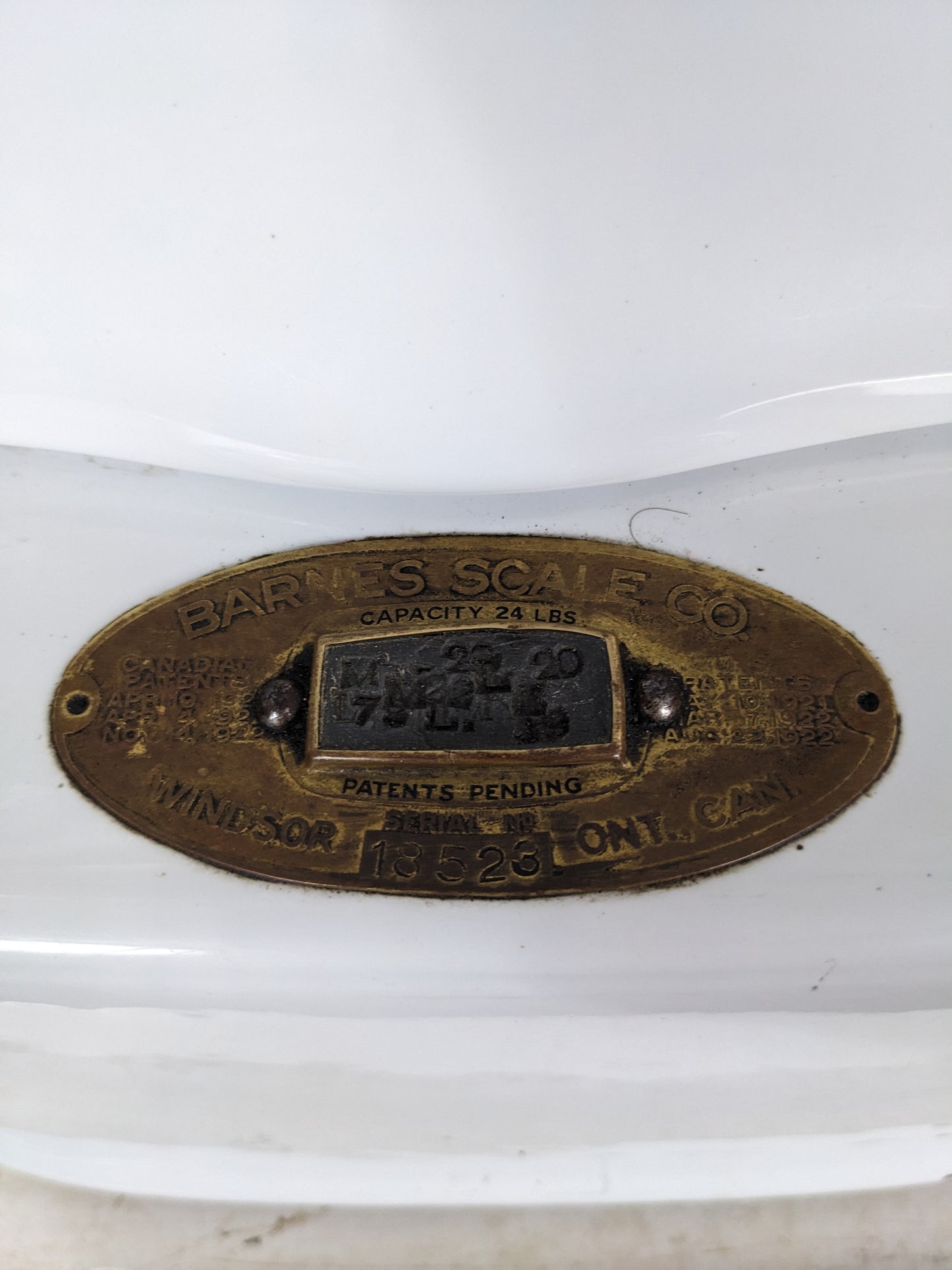Vintage Porcelain Enamel Barnes Weigh Scale