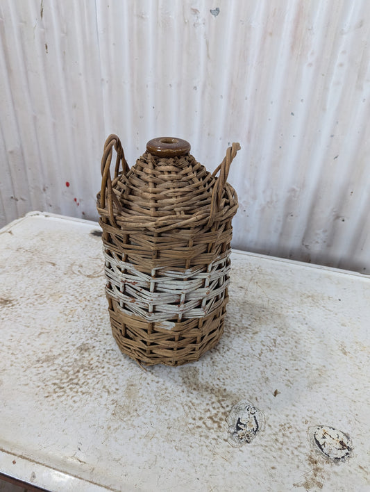 Vintage Royal Navy Rum Crock with Wicker Basket