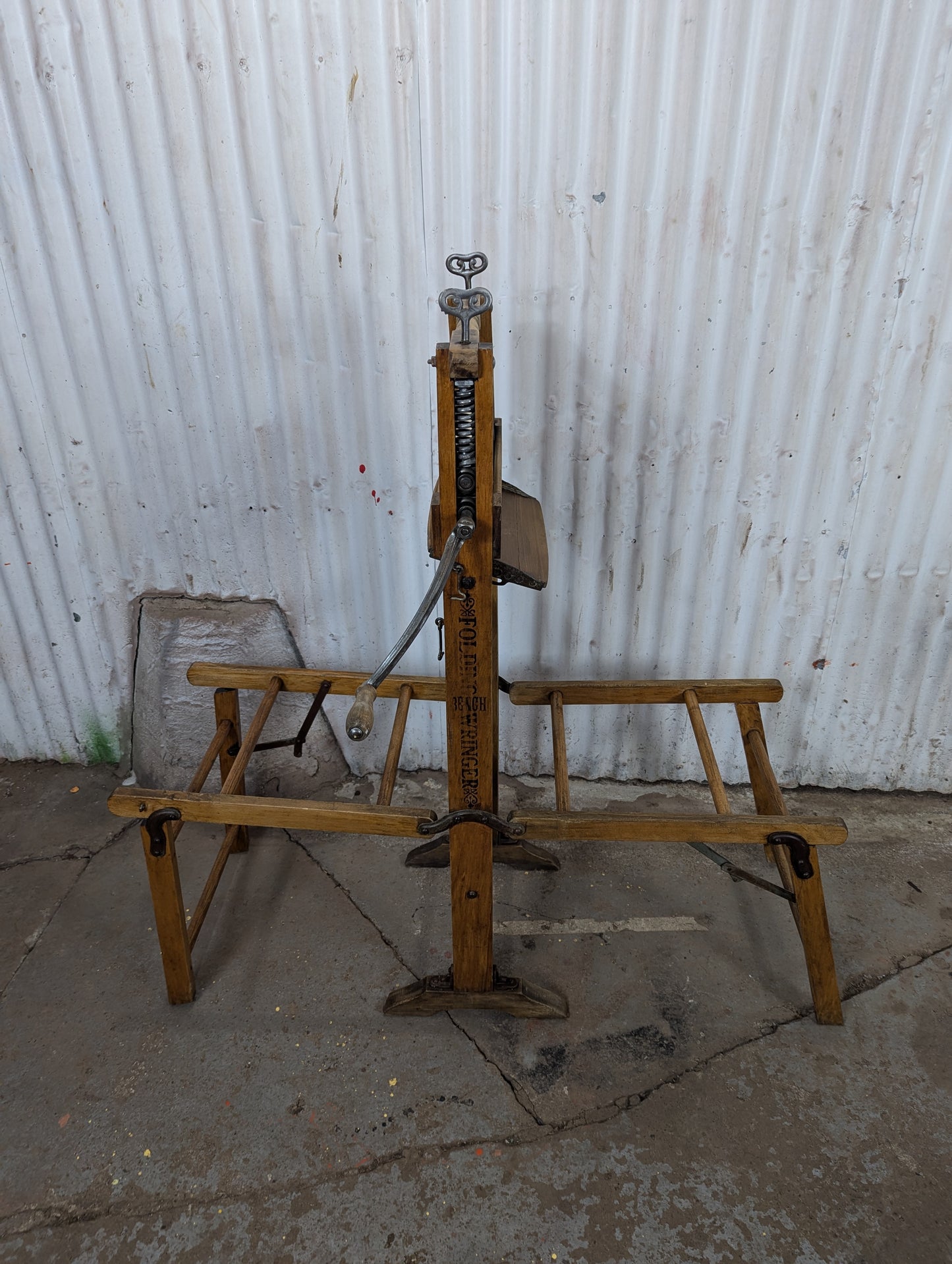 Antique Folding Washtub Bench with Wringer