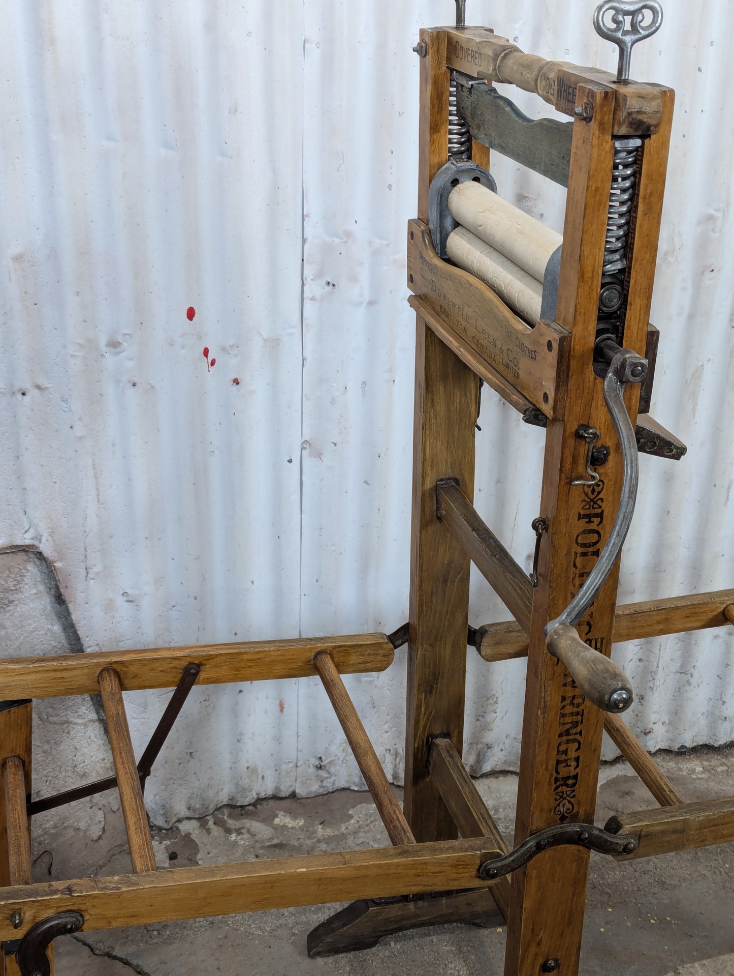 Antique Folding Washtub Bench with Wringer