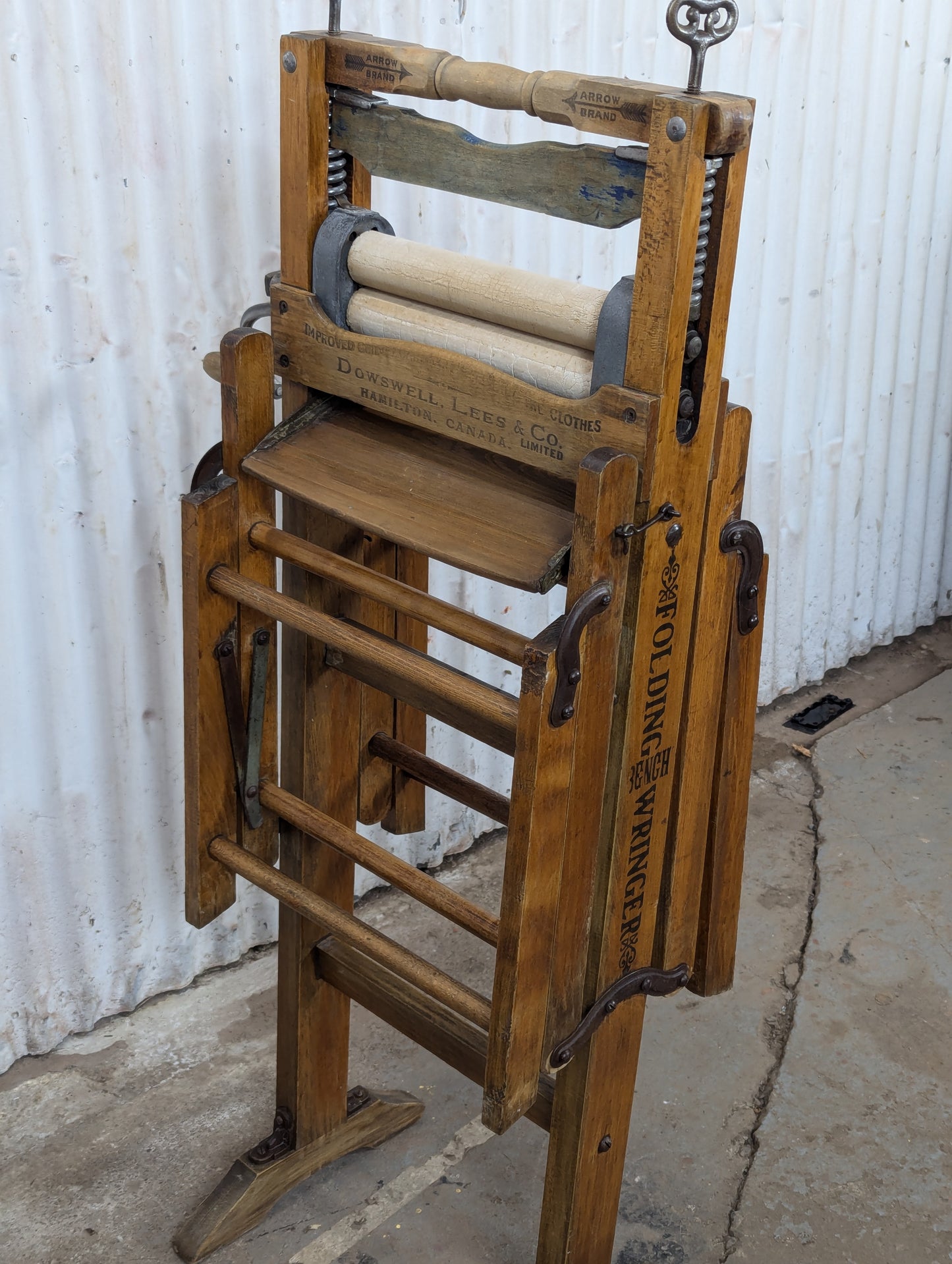 Antique Folding Washtub Bench with Wringer
