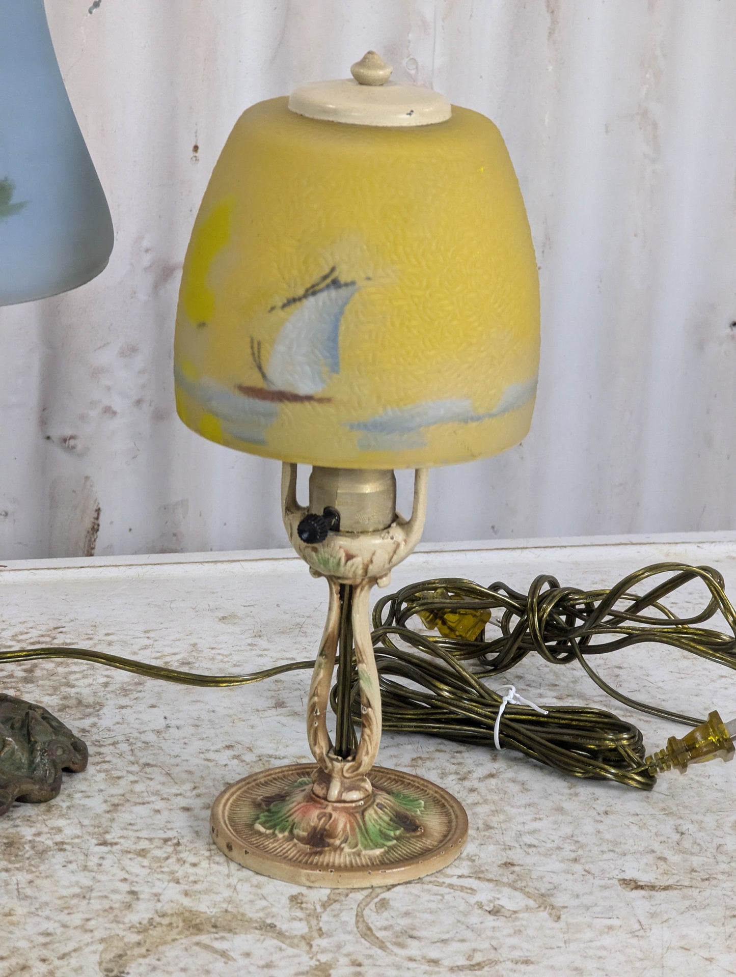 Vintage Reverse Painted Glass Shade Table Lamps