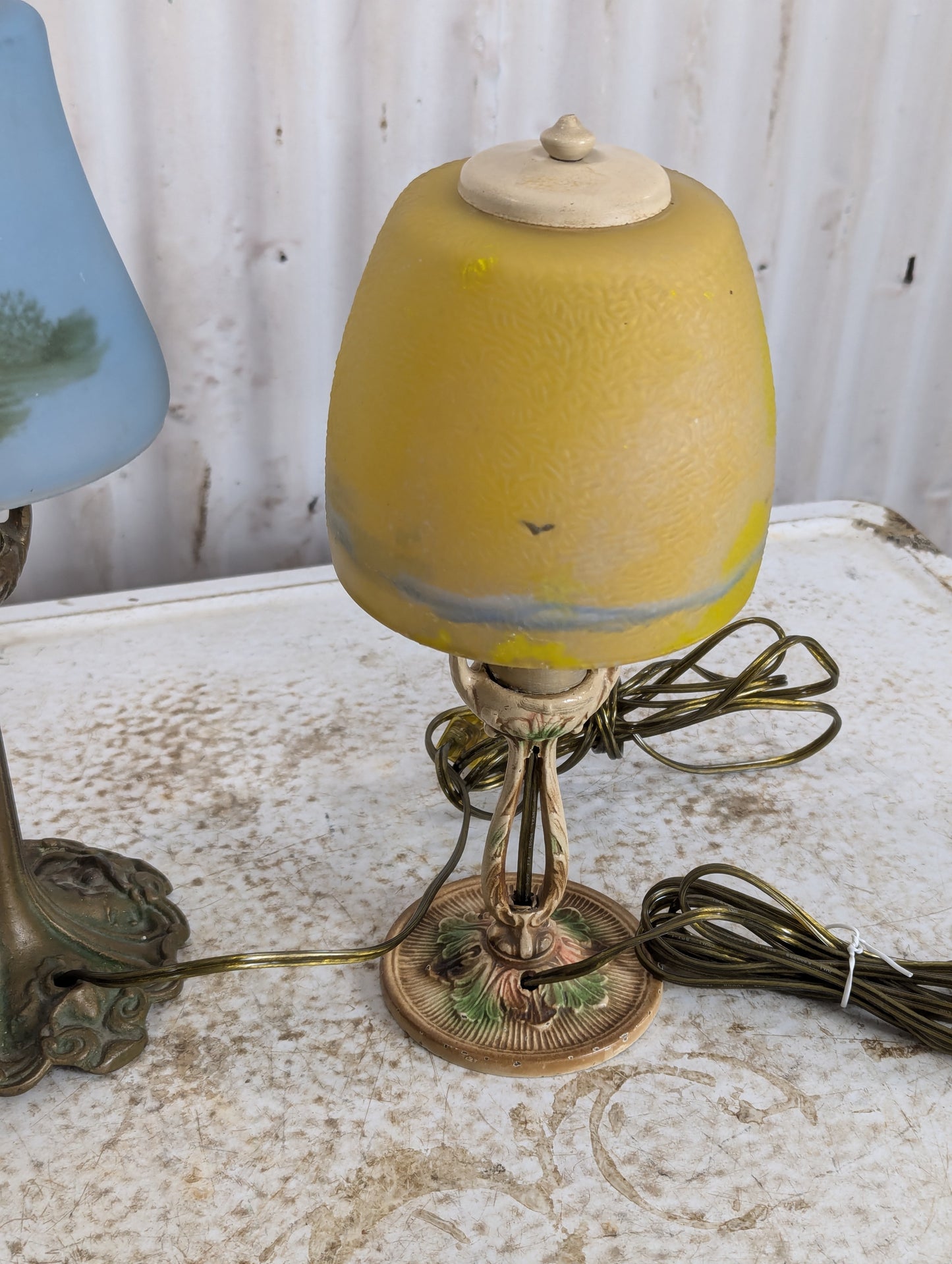 Vintage Reverse Painted Glass Shade Table Lamps