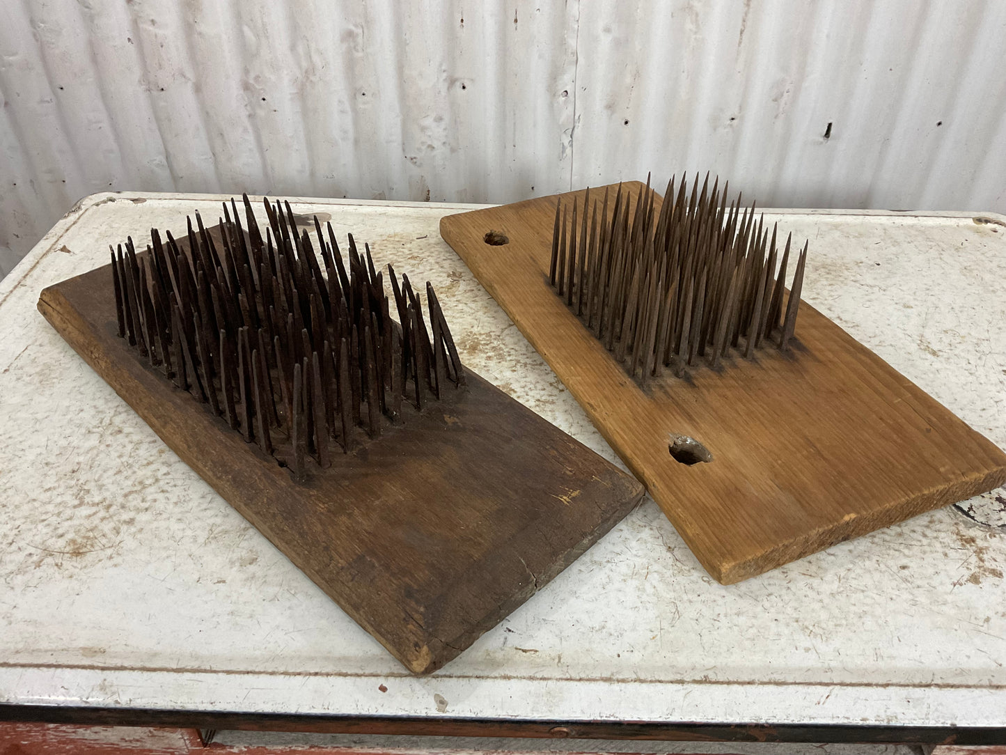 2 Antique Flax Carders