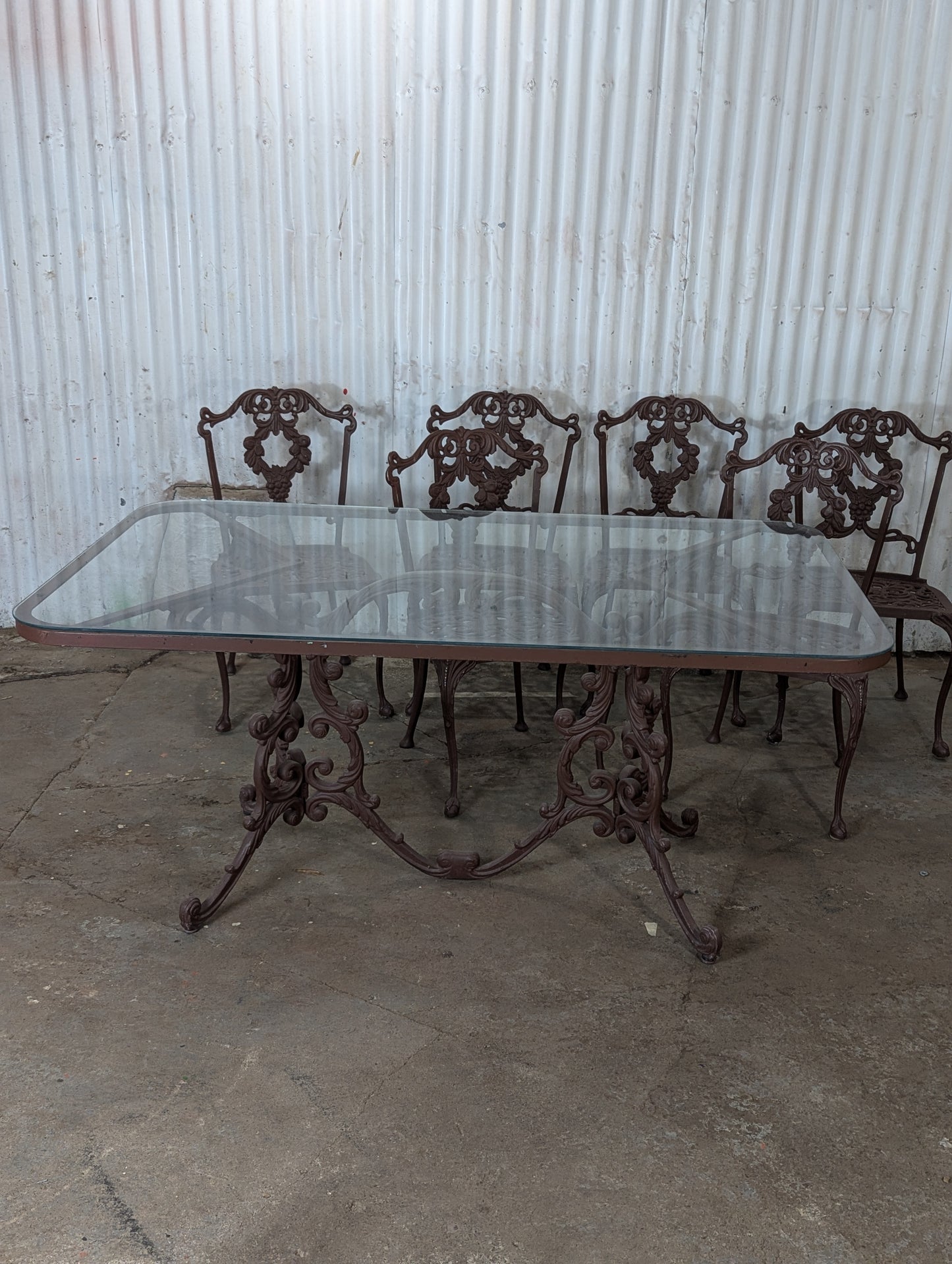 Vintage Hauser Hollywood Regency Patio Glass Topped Table with 6 Chairs