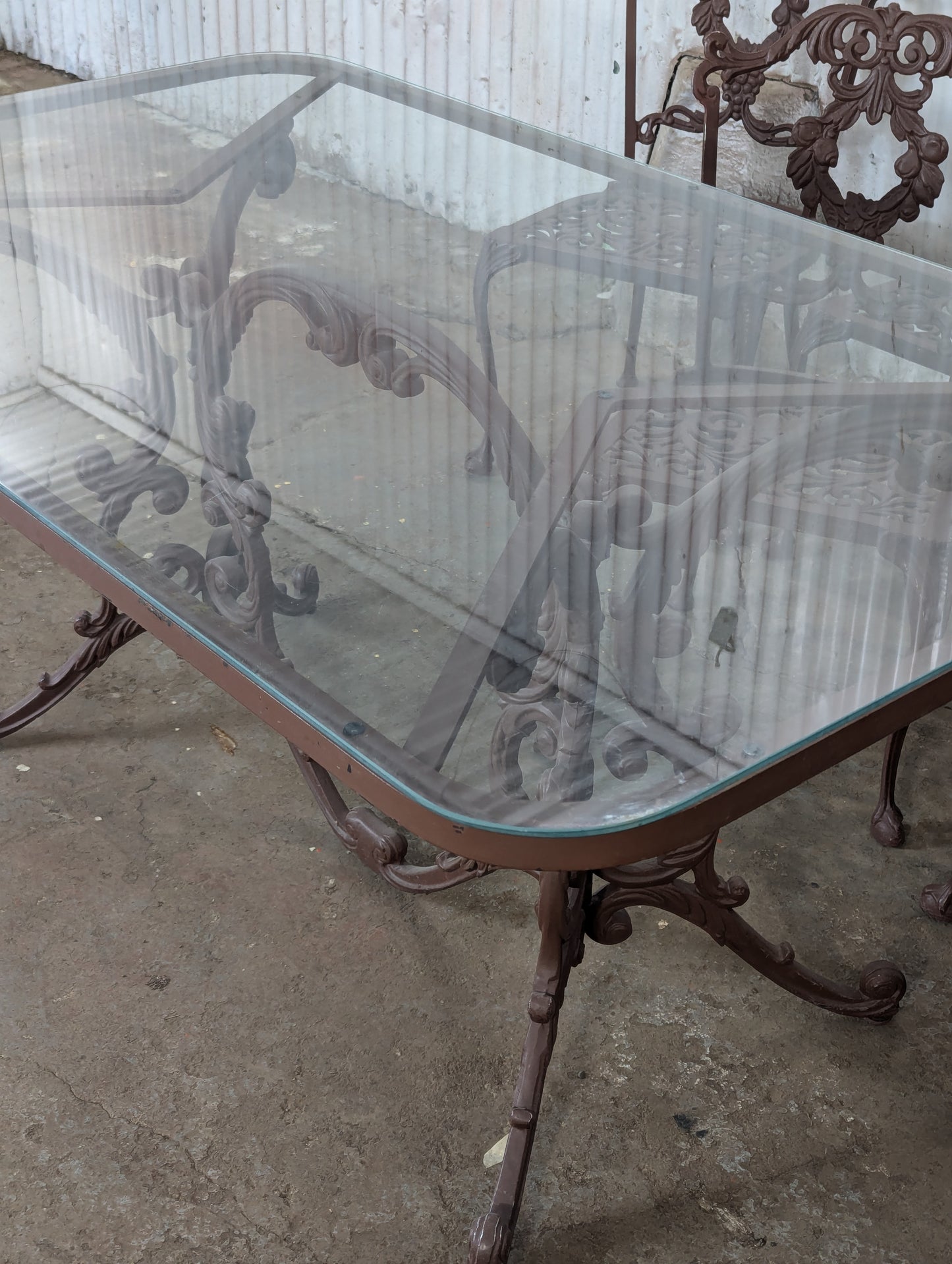 Vintage Hauser Hollywood Regency Patio Glass Topped Table with 6 Chairs