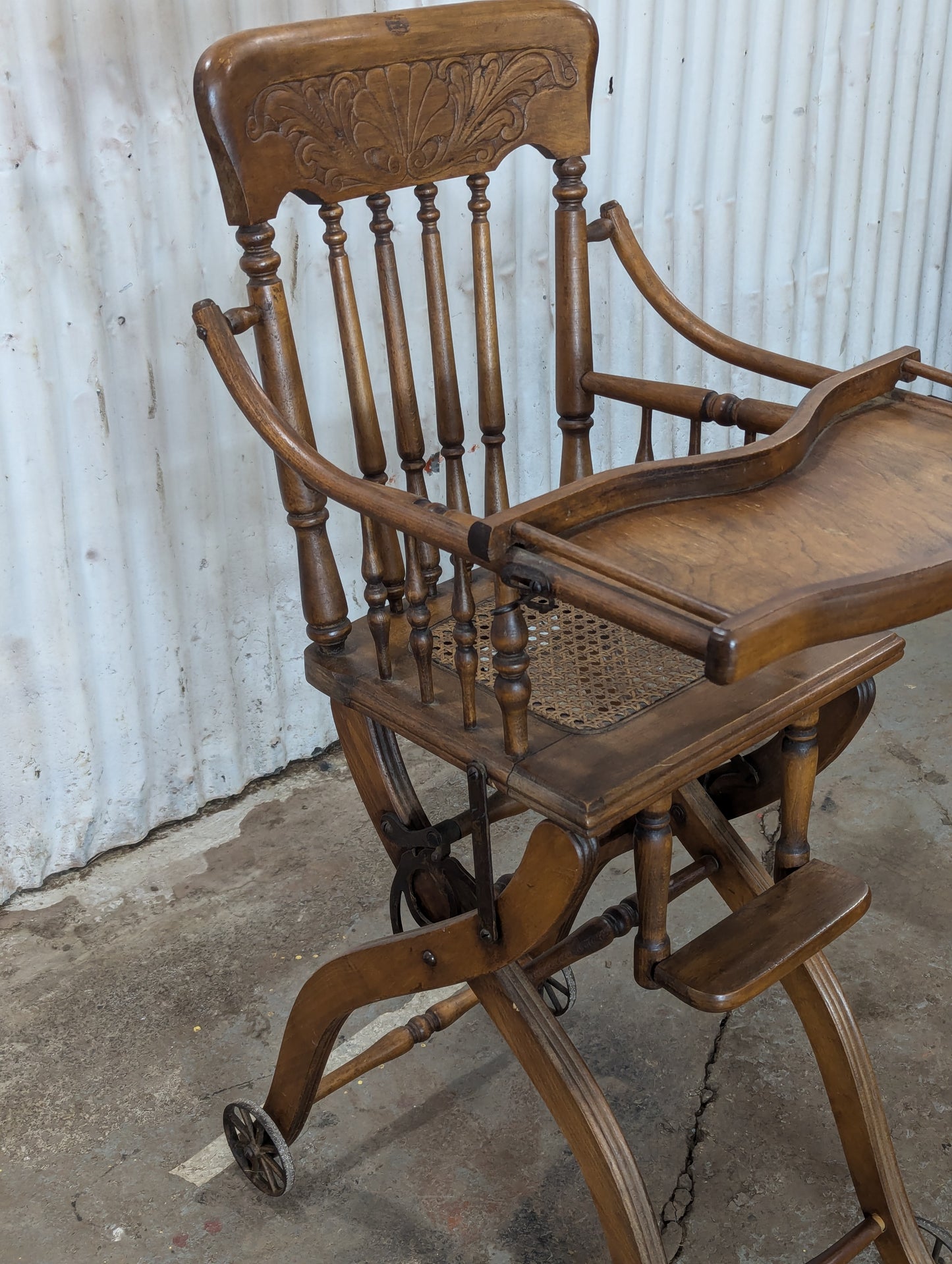 Antique Oak Combo Highchair and Stroller
