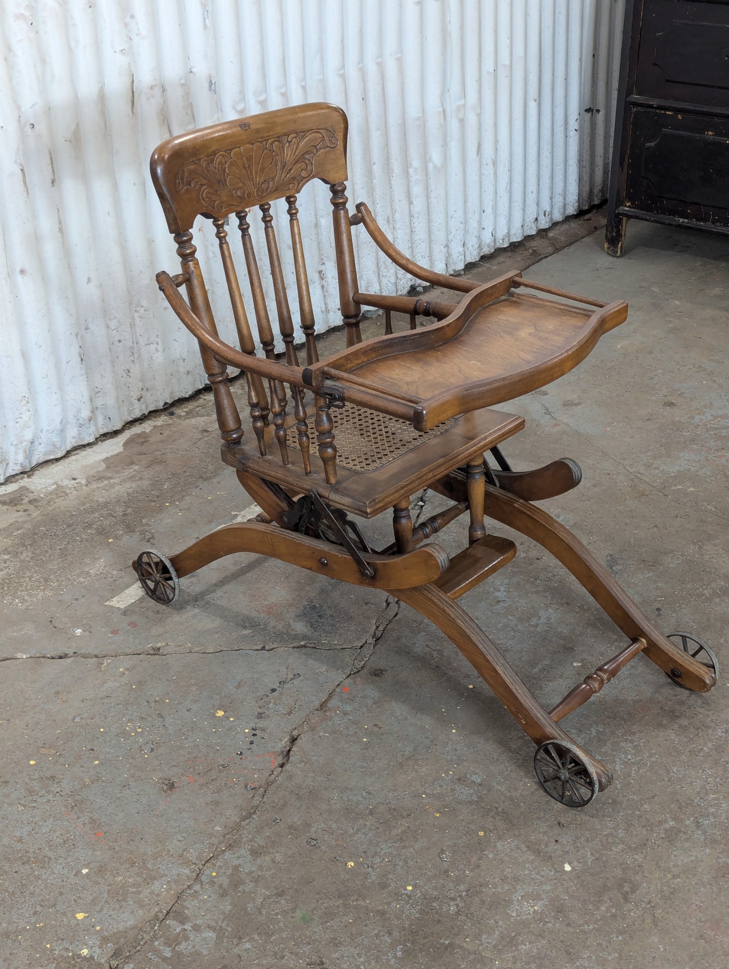 Antique Oak Combo Highchair and Stroller