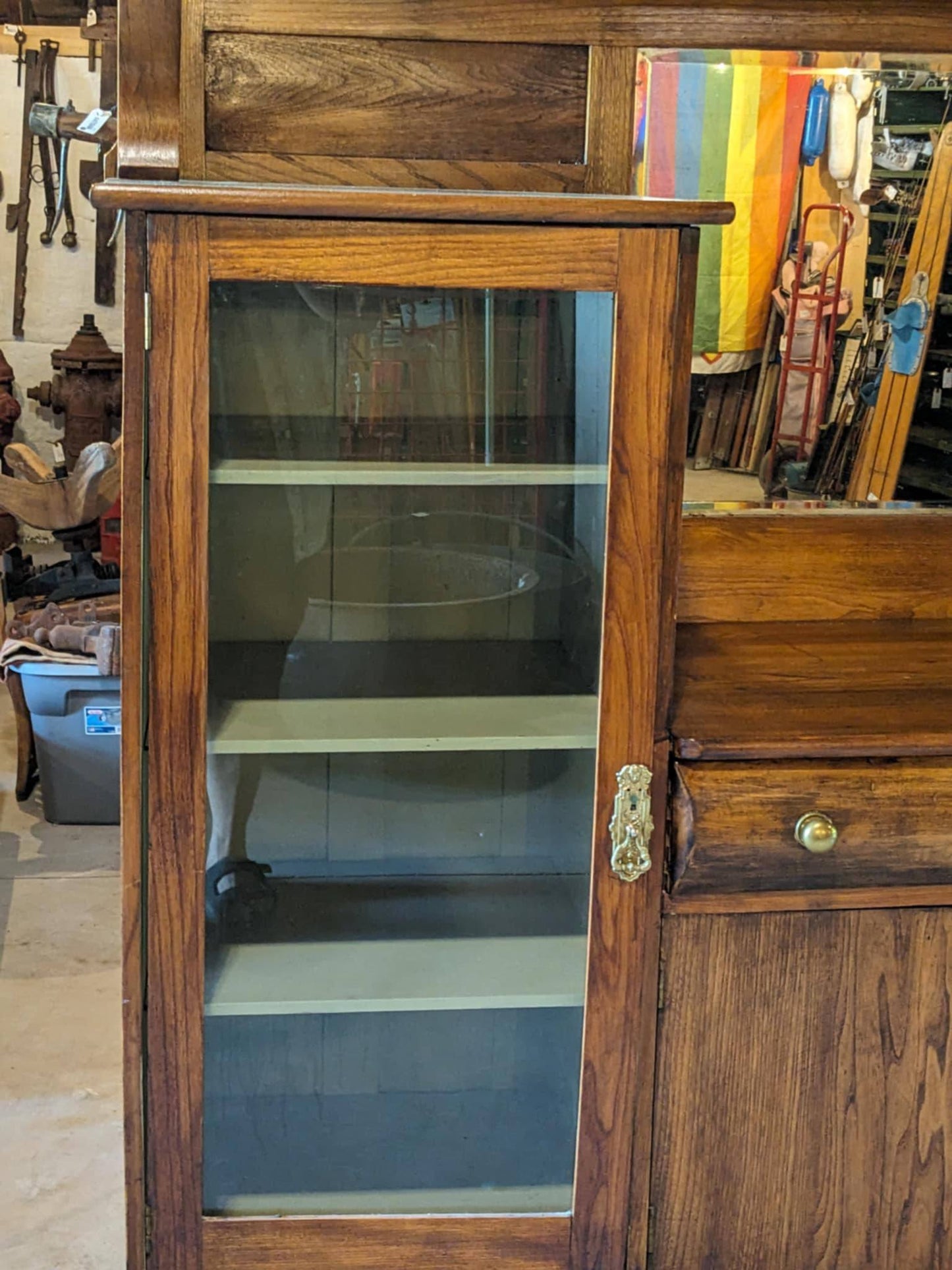 Antique Solid Oak Side By Side China Cabinet
