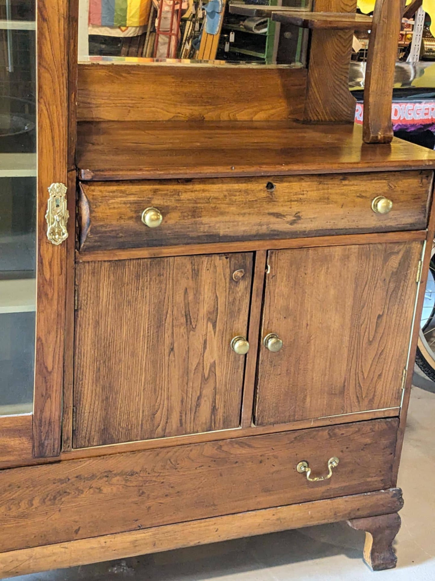 Antique Solid Oak Side By Side China Cabinet