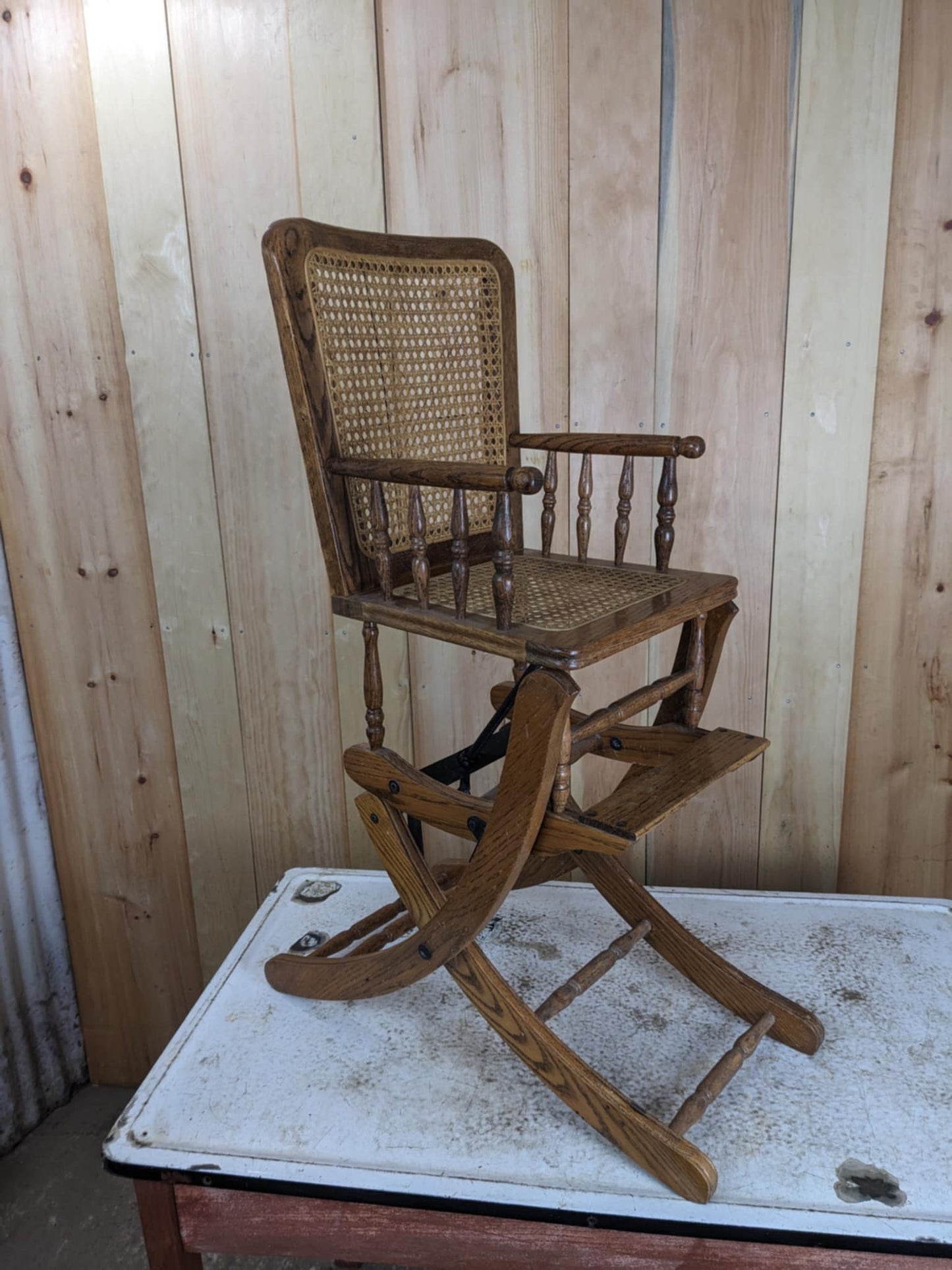 Antique Oak/Wicker Combo Highchair Rocker