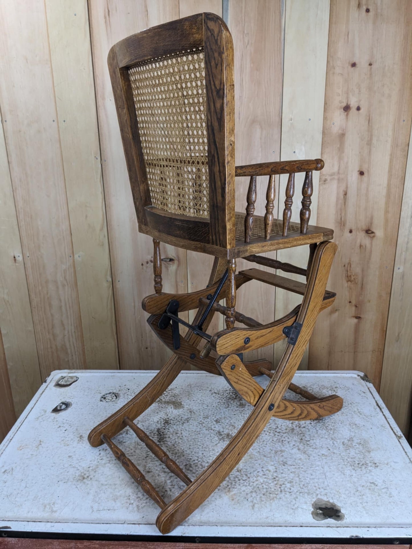 Antique Oak/Wicker Combo Highchair Rocker