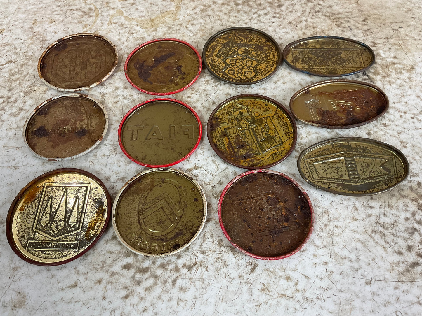 Lot of 1950’s Vintage Wheaties Cereal Car Emblem Badge Tin Signs