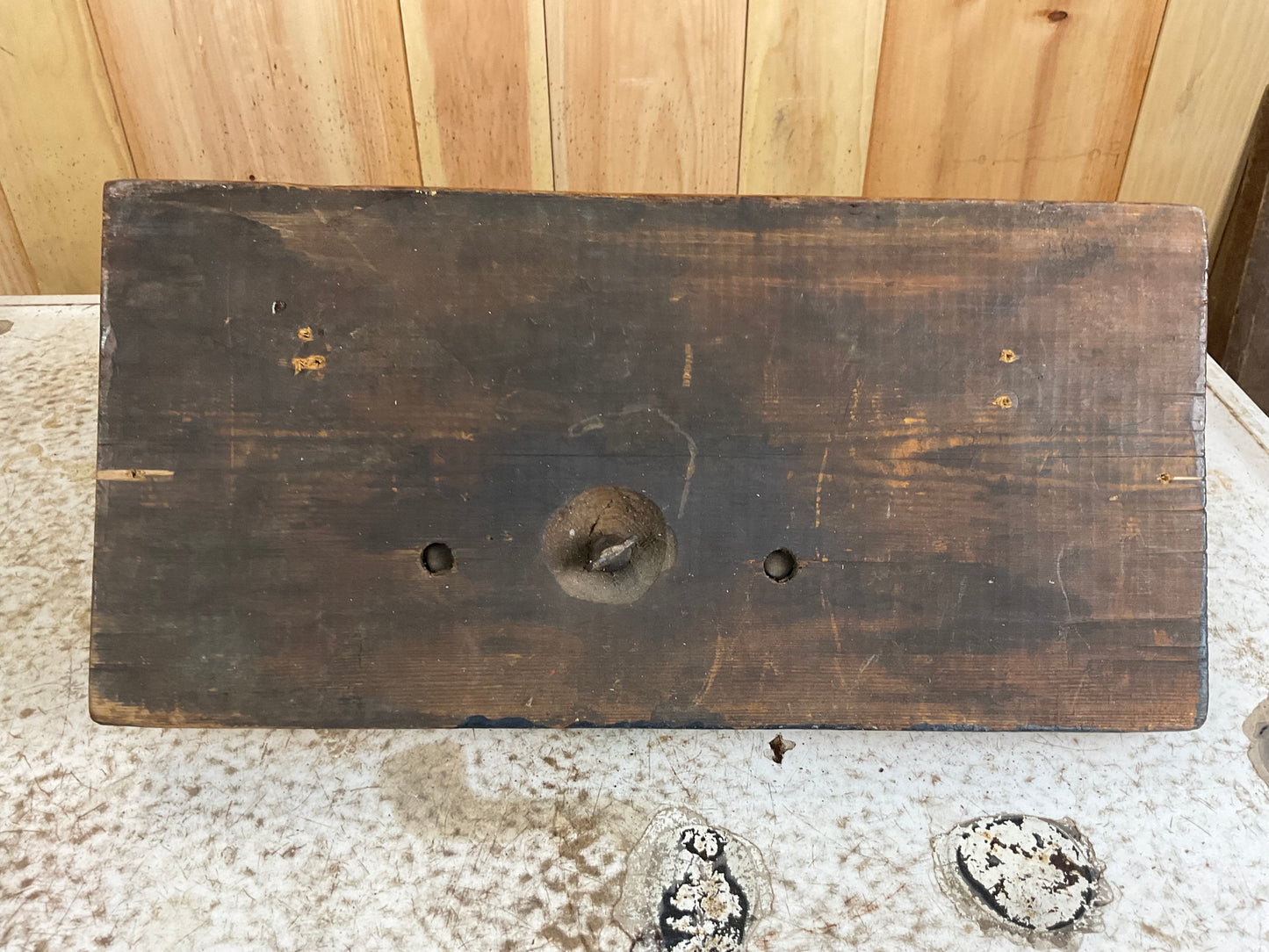 Vintage Cast Iron Hand Cranked Coffee Grinder Mounted on Wooden Board