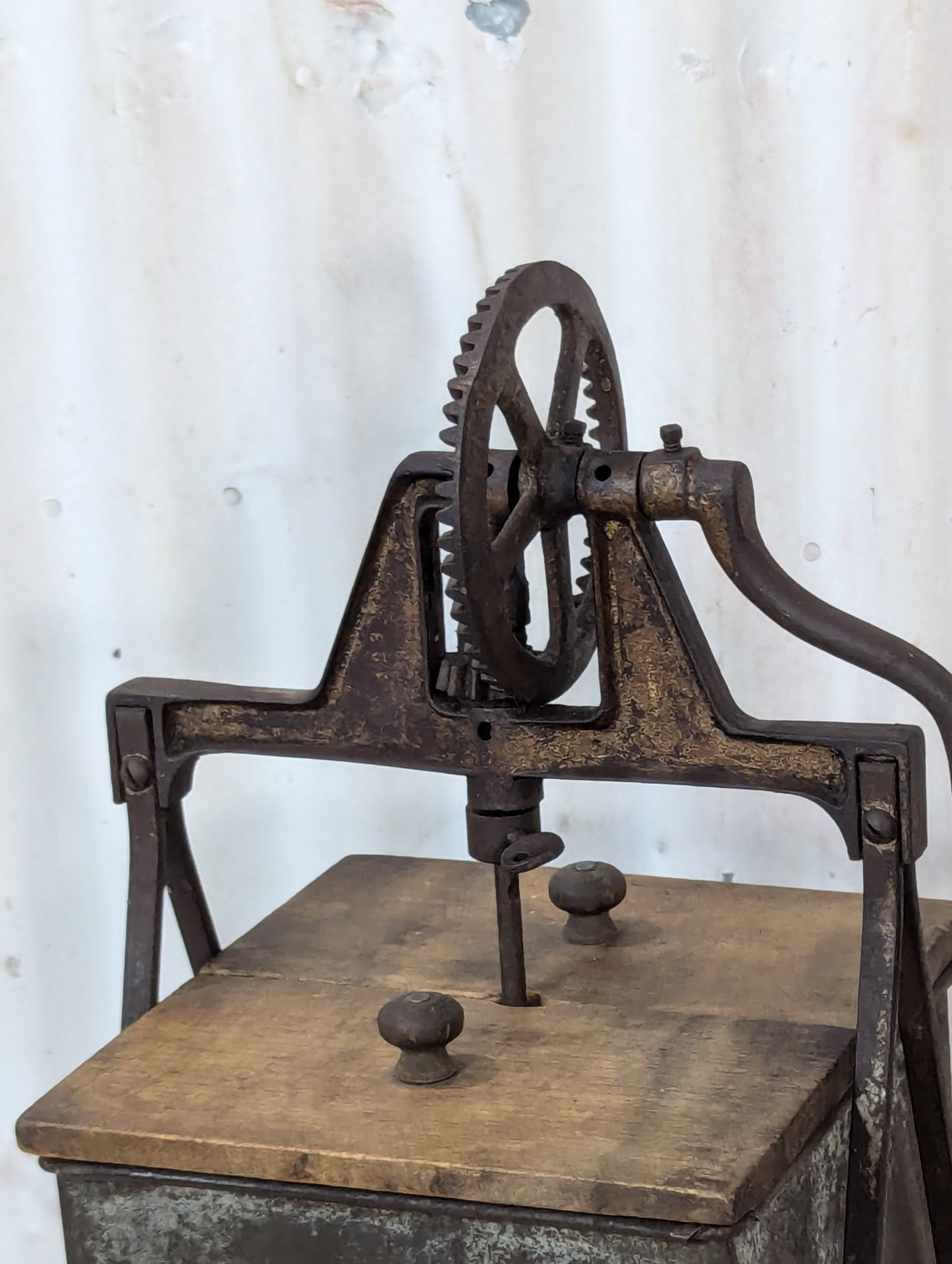 Antique Tin Metal Gear Driven Butter Churn