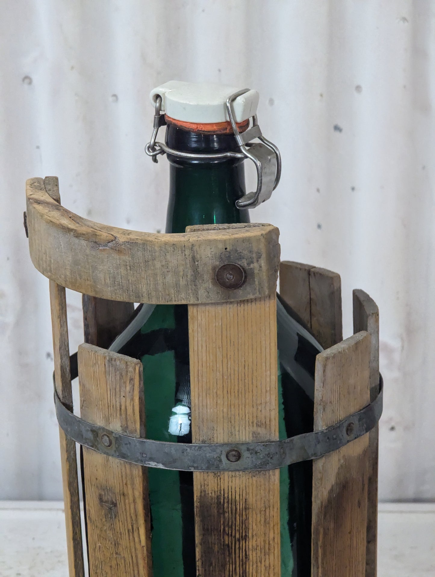 Vintage Demijohn Bottle with Wooden Basket