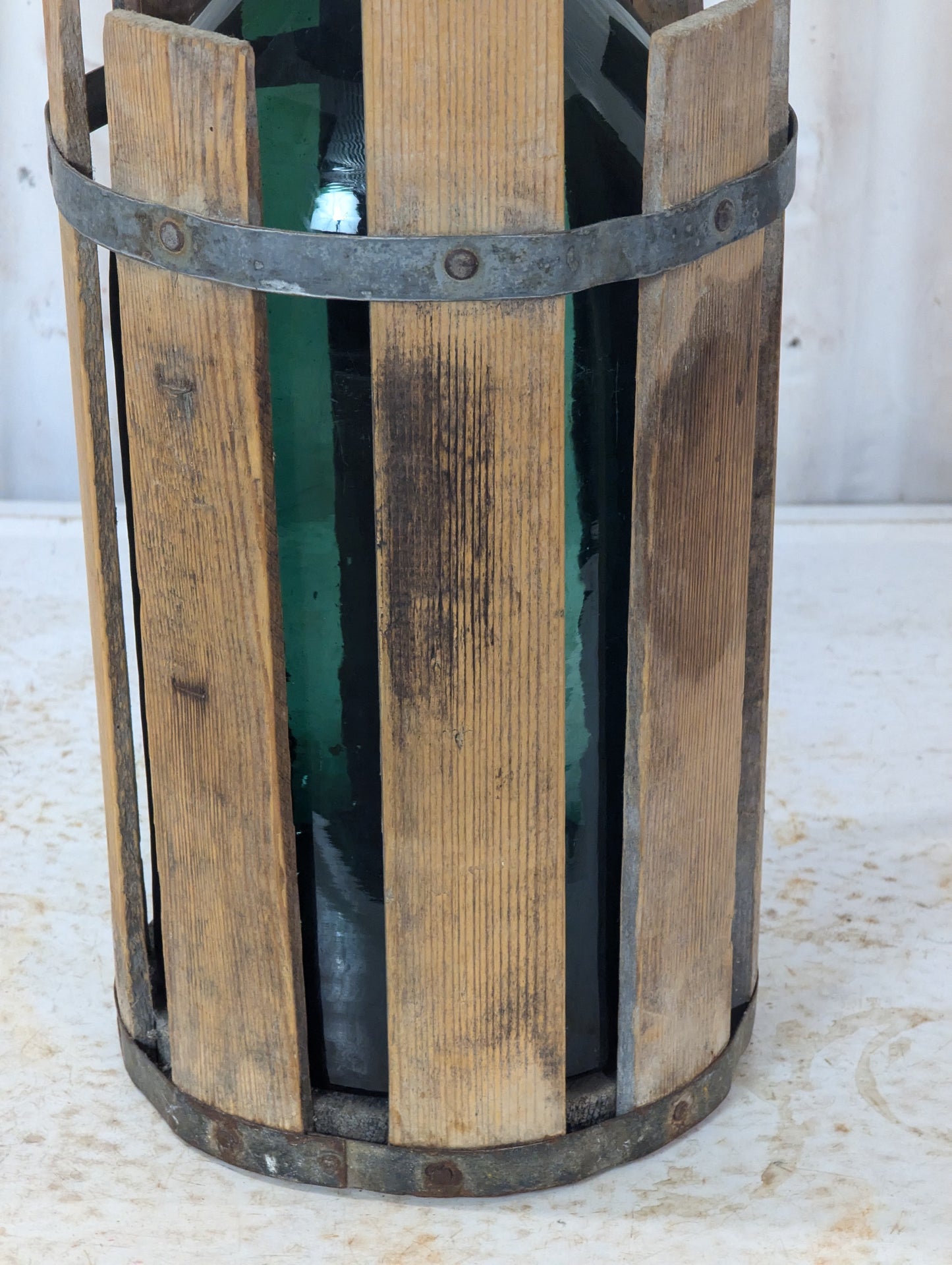 Vintage Demijohn Bottle with Wooden Basket