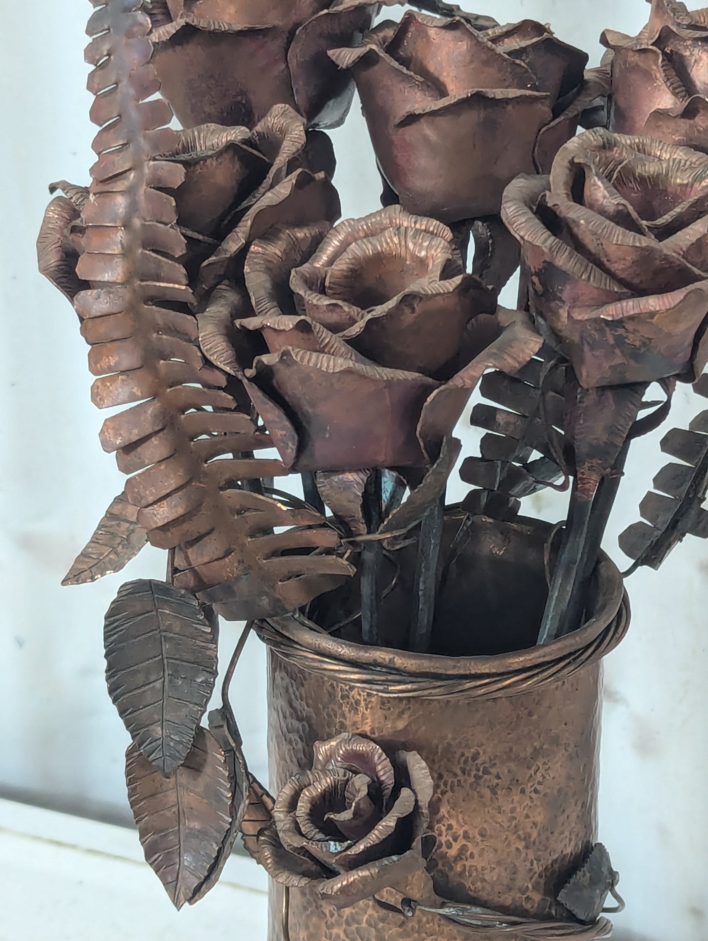 Handcrafted Copper Vase with Flowers