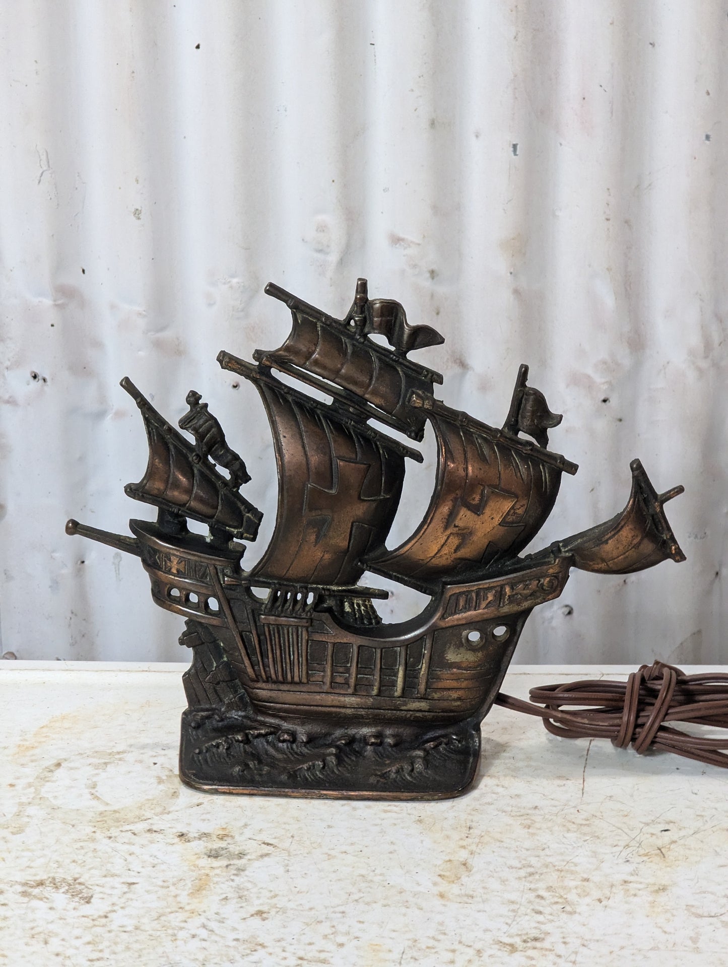 Vintage Cast Iron Florentine Sailing Ship Lamp Model 790