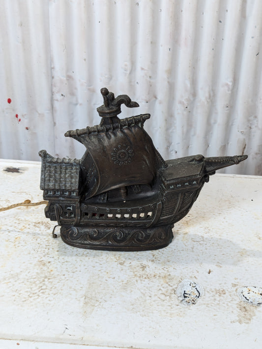 Vintage Cast Aluminum Sailing Ship Lamp