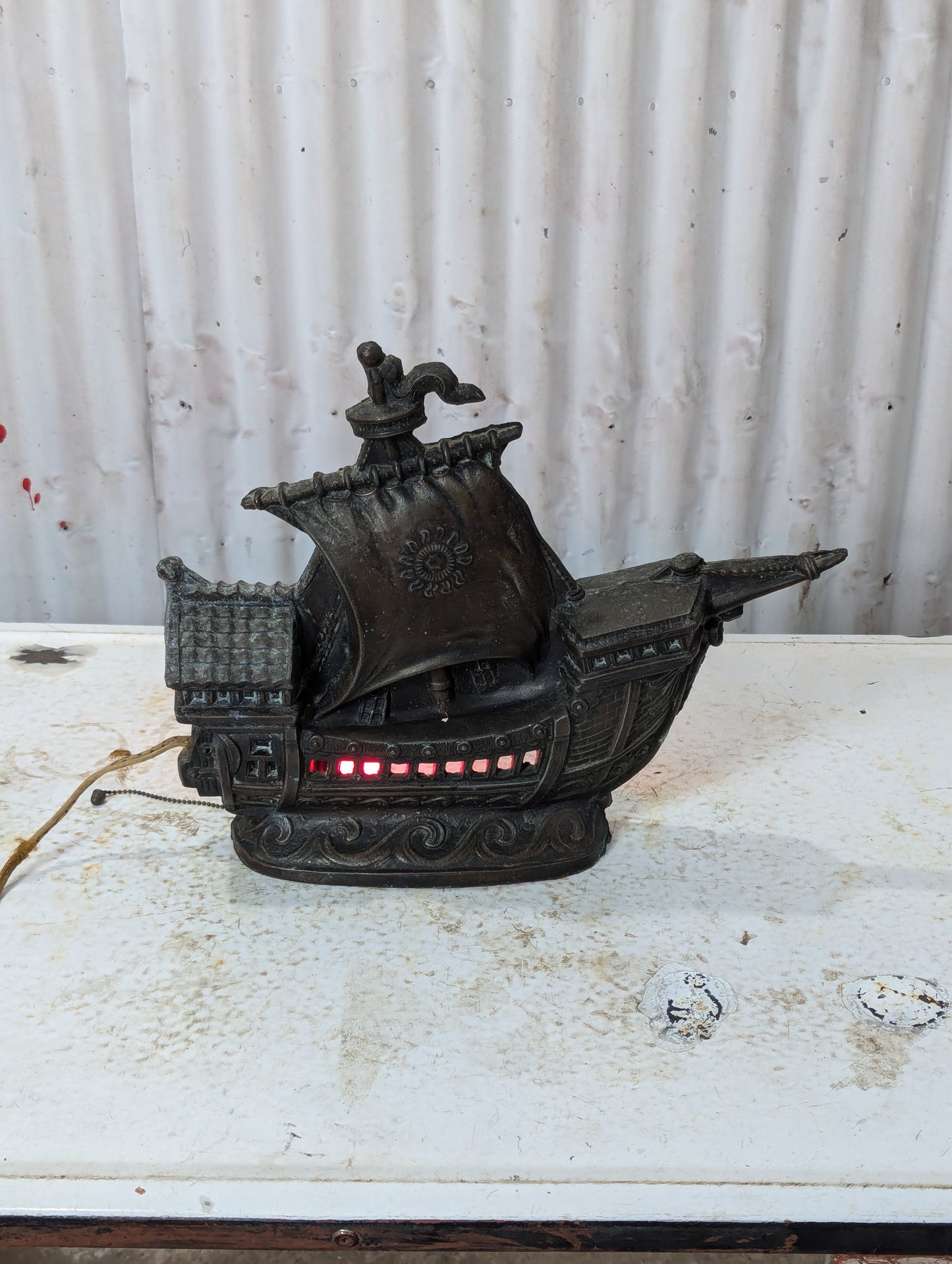 Vintage Cast Aluminum Sailing Ship Lamp