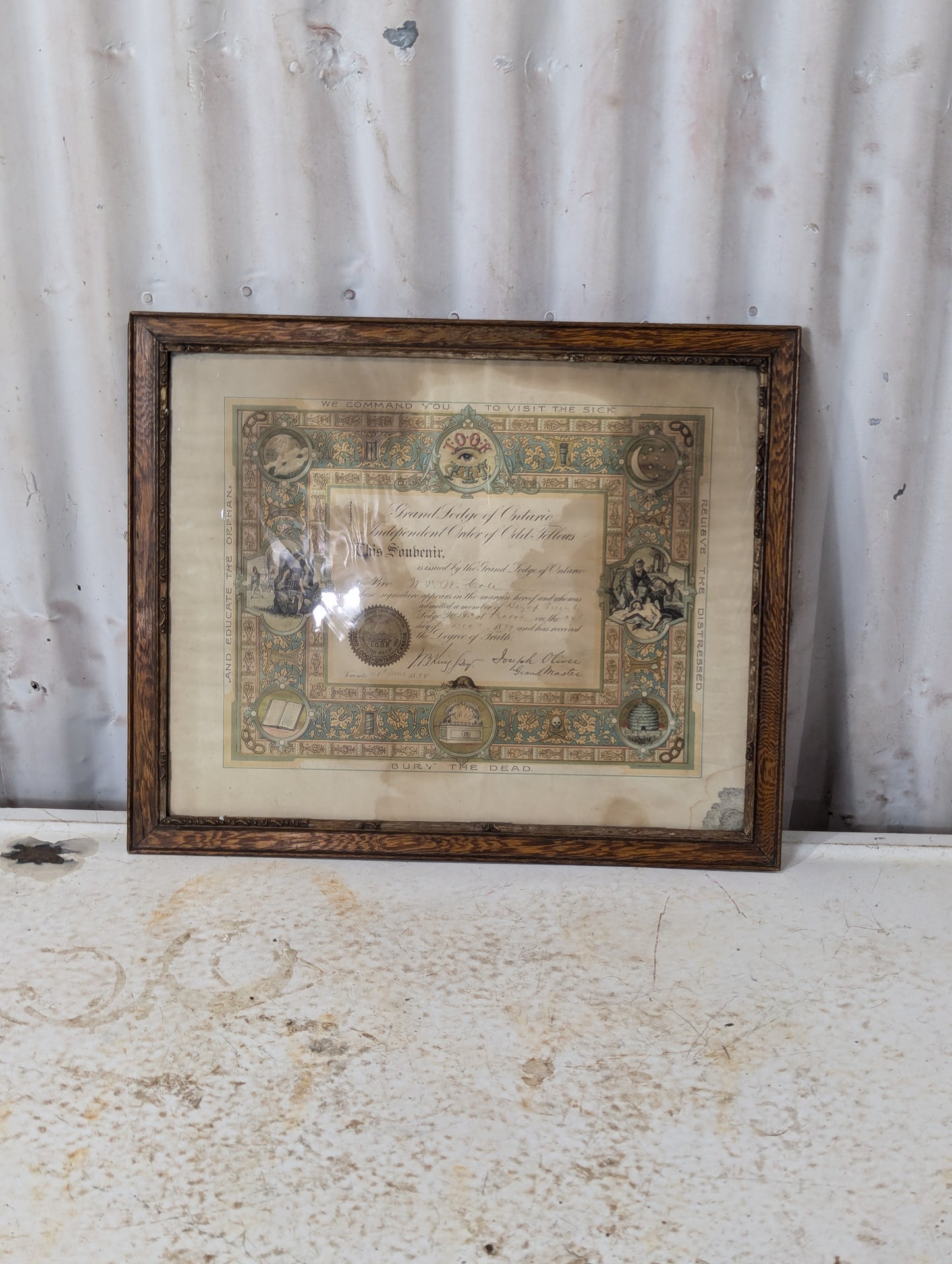 Odd Fellows Framed Document