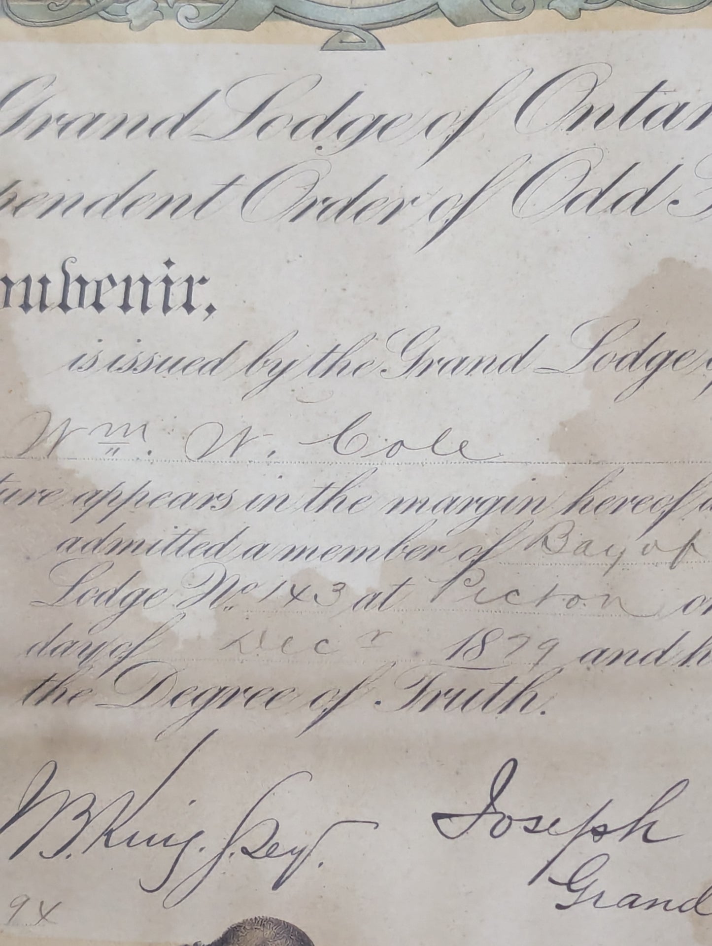 Odd Fellows Framed Document
