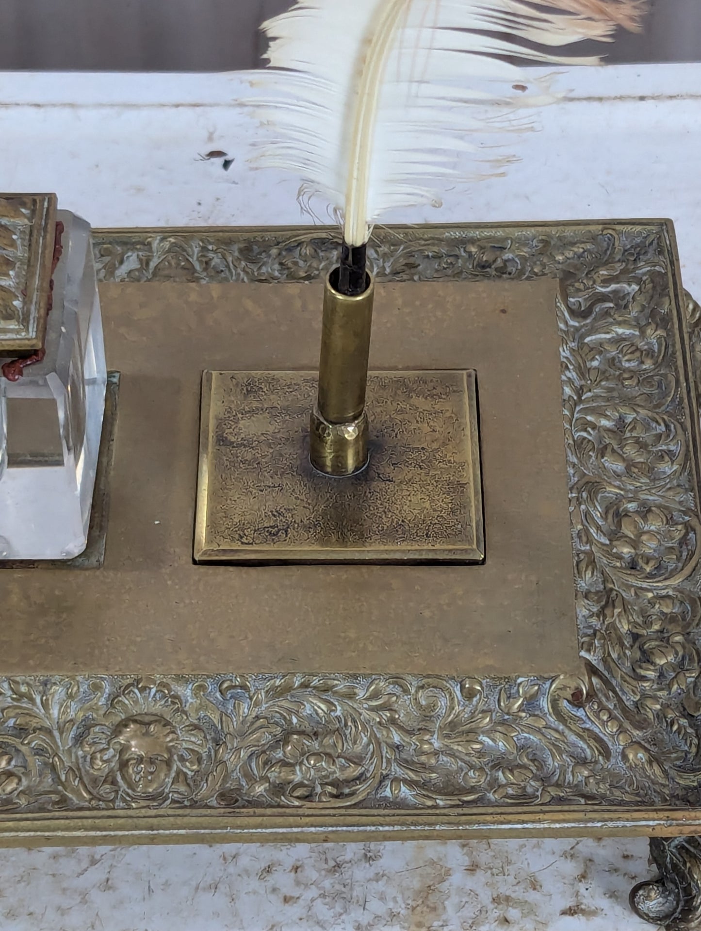 19th Century Antique Guided Brass Pen Tray