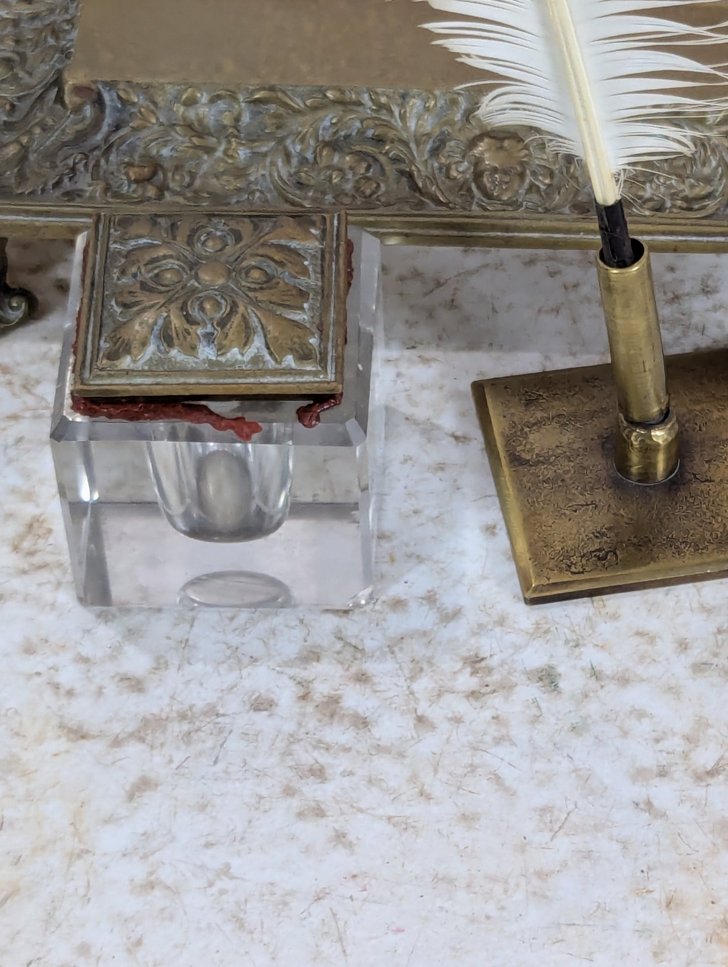 19th Century Antique Guided Brass Pen Tray