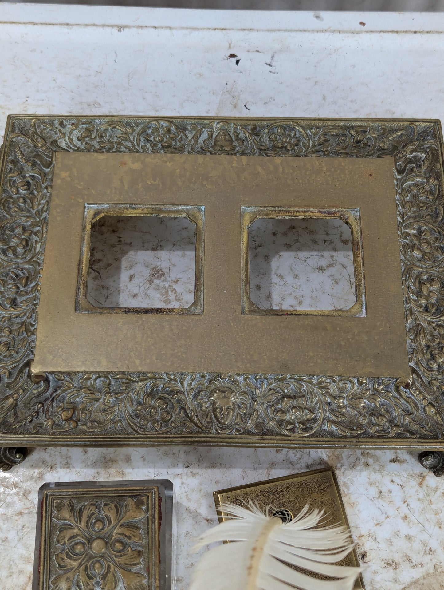 19th Century Antique Guided Brass Pen Tray