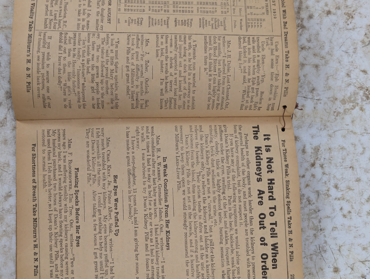 1930 Burdock Blood Bitters Almanac- Key to Health