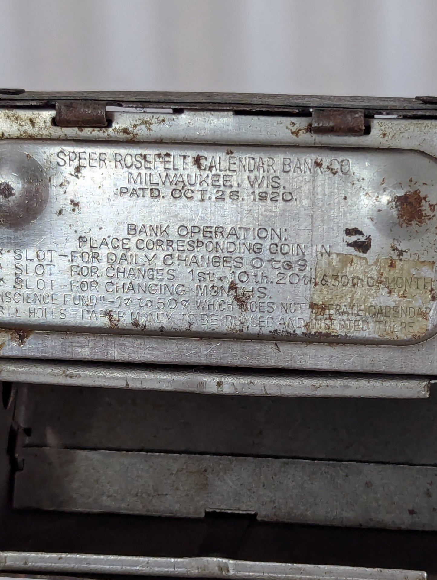 Antique Metal Calendar Bank
