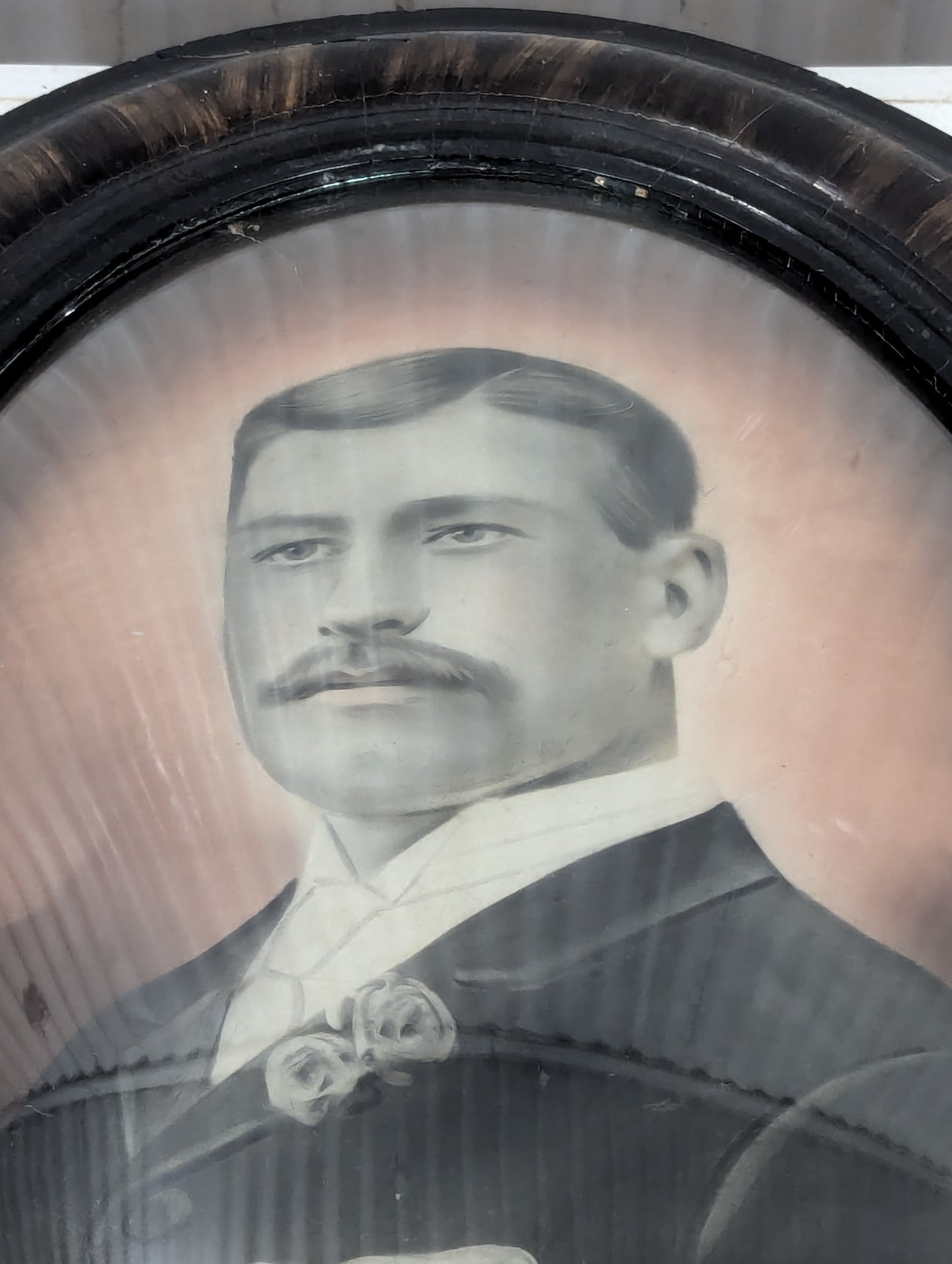 Antique Framed Portrait with Convex Bubble Glass