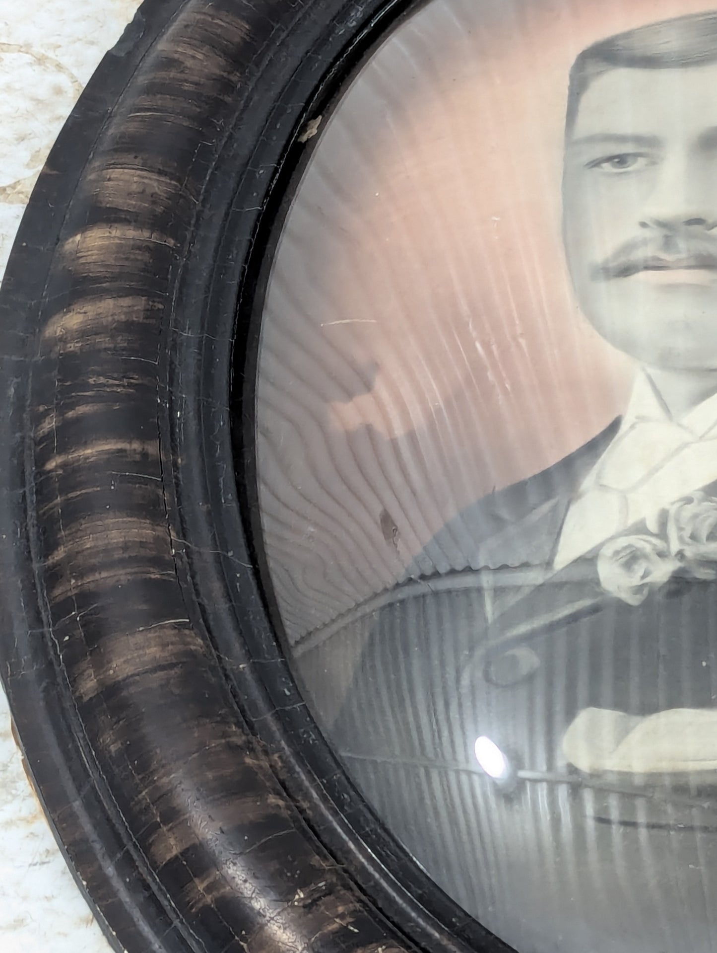 Antique Framed Portrait with Convex Bubble Glass
