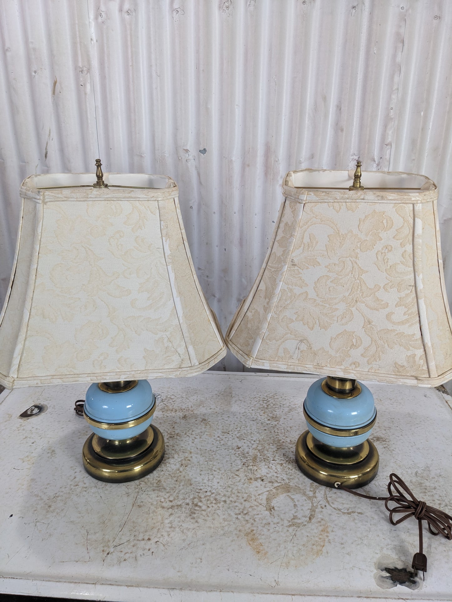 Vintage Brass/CeramicTable Lamps with Shades