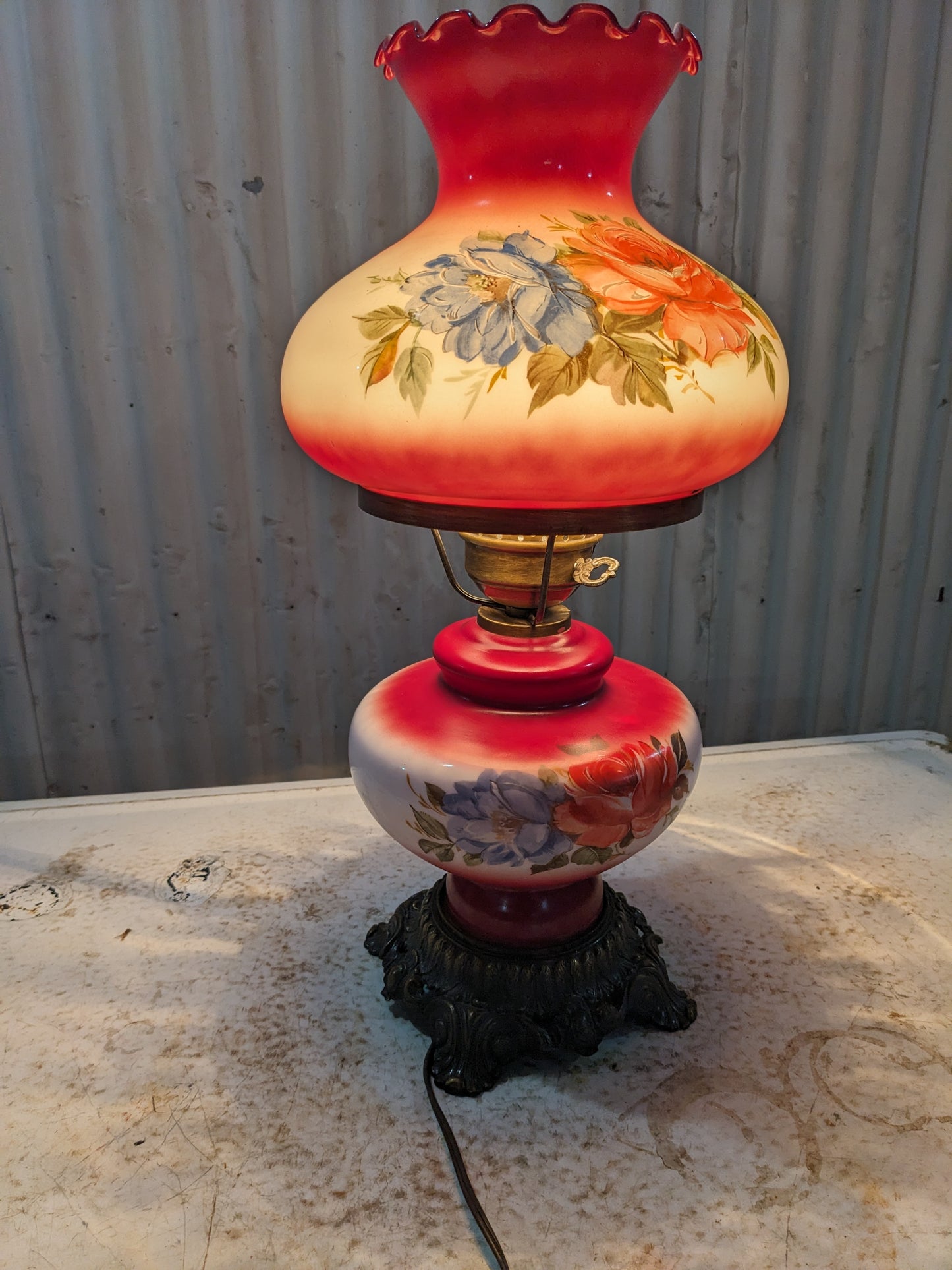 Vintage Electrified Flowered Lamp
