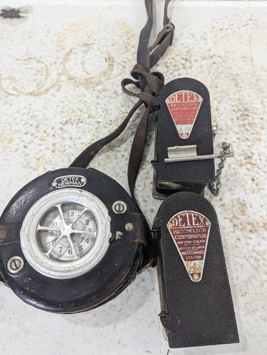 Set of Vintage Detex Watchclock & 2 Stations with Keys