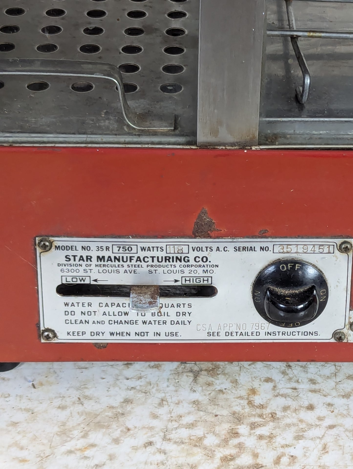 Star Manufacturing Hot Dog Steamer Model 358
