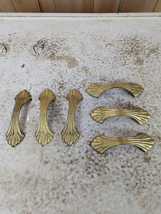 Vintage Art Deco Brass Drawer Pulls, set of 6