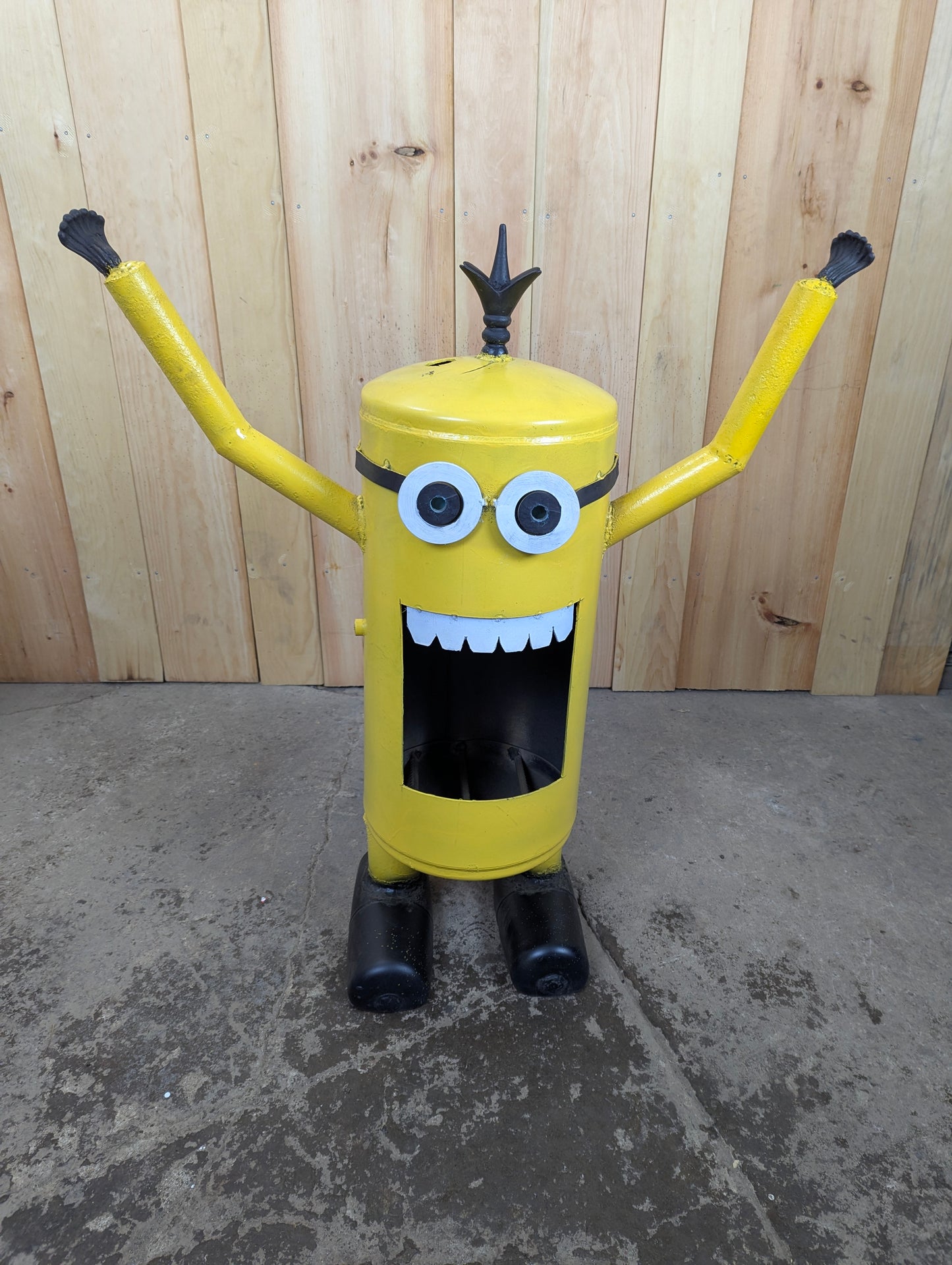 Handcrafted Minion Scrap Metal Sculpture Yard Garden Art with Fire Pit