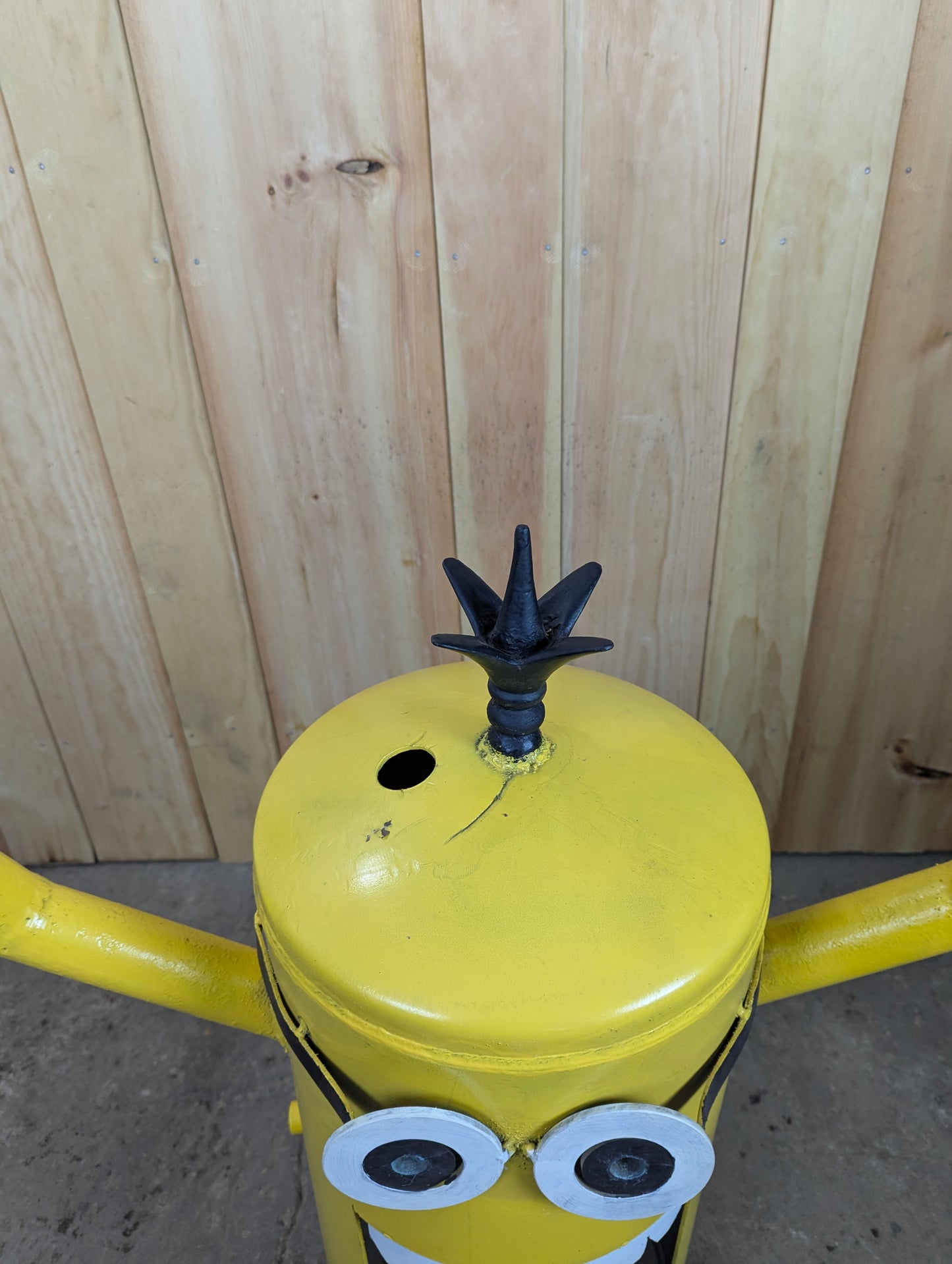 Handcrafted Minion Scrap Metal Sculpture Yard Garden Art with Fire Pit