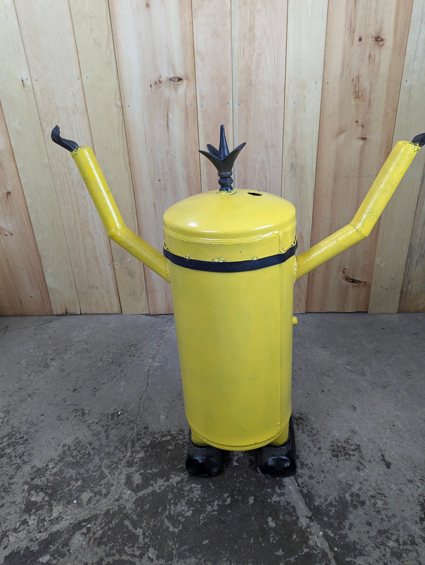 Handcrafted Minion Scrap Metal Sculpture Yard Garden Art with Fire Pit